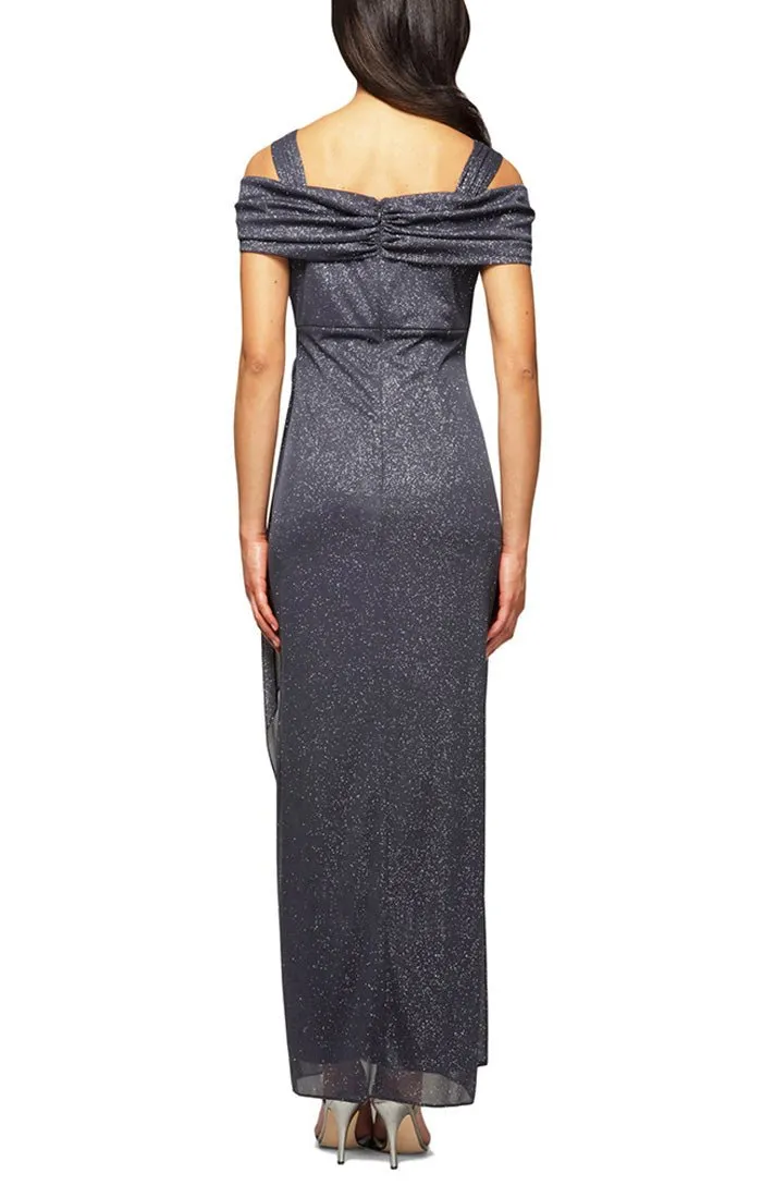 Cold Shoulder Glitter Mesh Dress with Draped Skirt & Cowl Neckline sold by Alex Evenings product image thumbnail 2