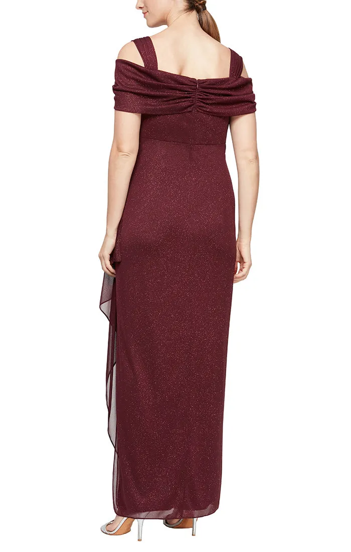 Cold Shoulder Glitter Mesh Dress with Draped Skirt & Cowl Neckline sold by Alex Evenings product image thumbnail 4