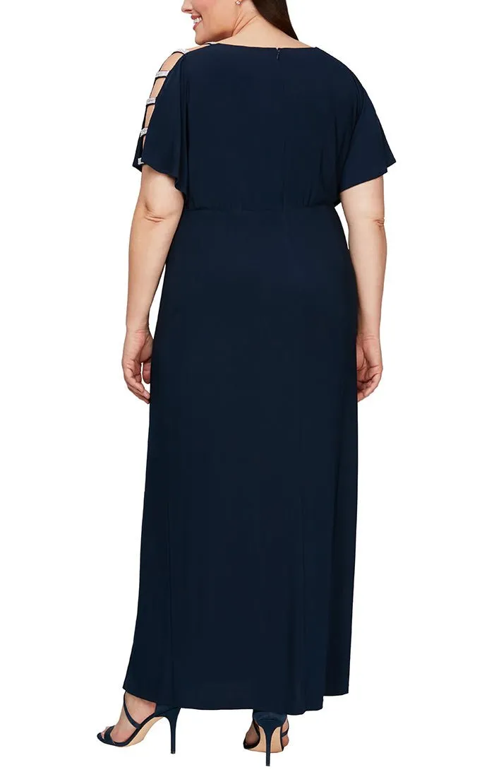 Plus Knot Front Dress with Front Slit and Embellishment at Shoulder sold by Alex Evenings product image thumbnail 2