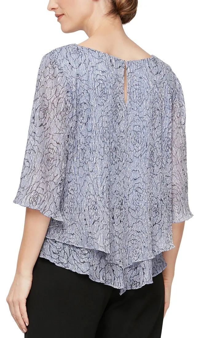Petite - Metallic Knit Blouse with Pointed Double Tier Hem sold by Alex Evenings product image thumbnail 2
