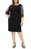 Plus - Metallic Knit Party Dress with Embellished Illusion Sleeves & Cascade Ruffle Skirt sold by Alex Evenings