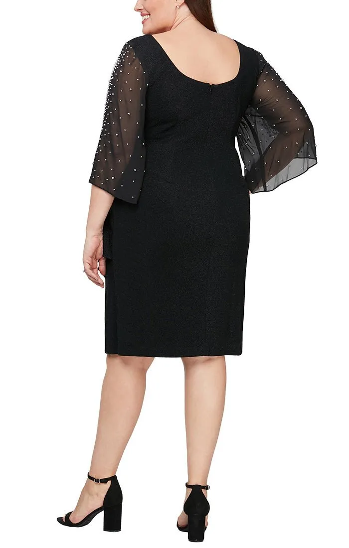 Plus - Metallic Knit Party Dress with Embellished Illusion Sleeves & Cascade Ruffle Skirt sold by Alex Evenings product image thumbnail 2