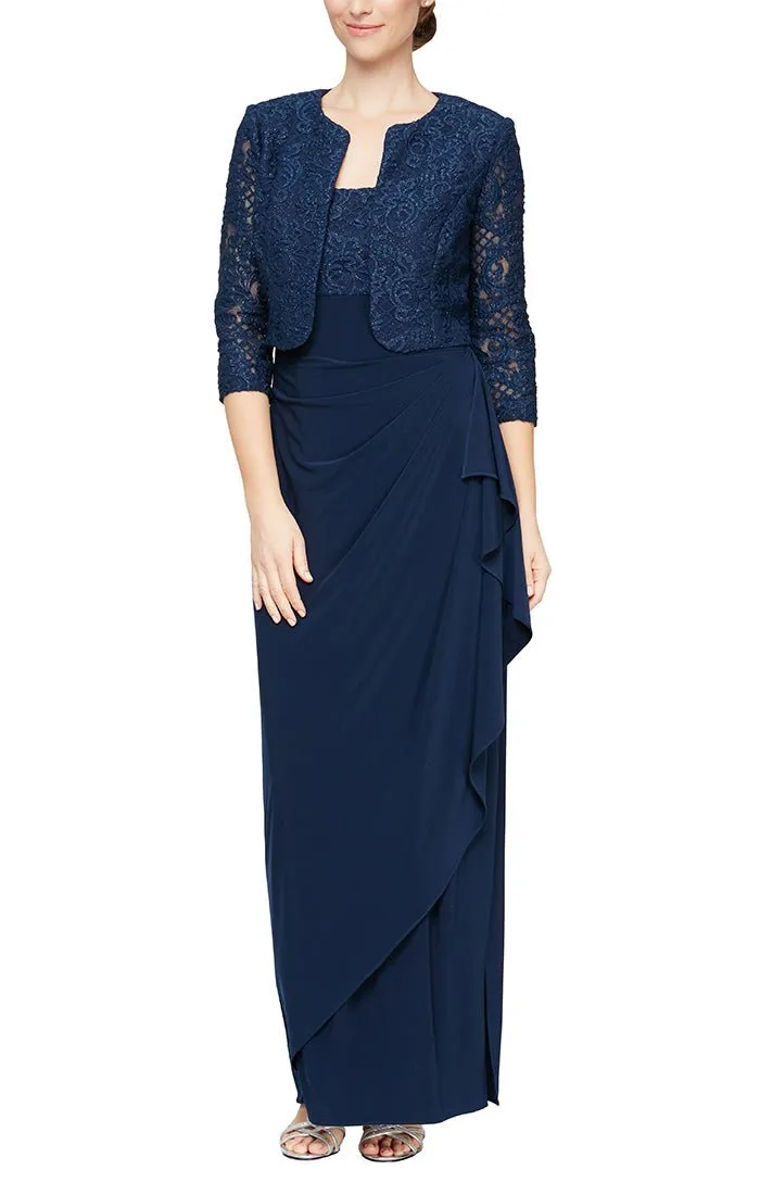 Petite - Empire Waist Bolero Jacket Dress with Open Jacket, Scoop Neck Bodice and Cascade Detail Skirt sold by Alex Evenings product image thumbnail 4