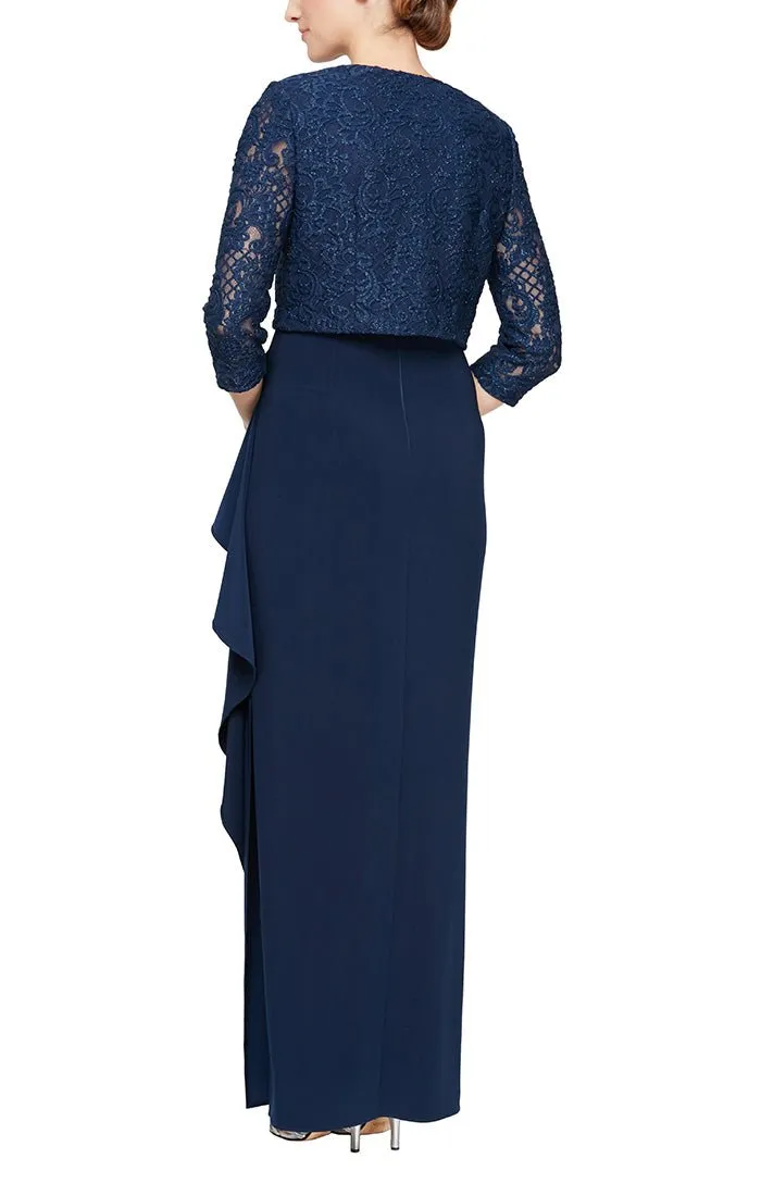 Petite - Empire Waist Bolero Jacket Dress with Open Jacket, Scoop Neck Bodice and Cascade Detail Skirt sold by Alex Evenings product image thumbnail 3