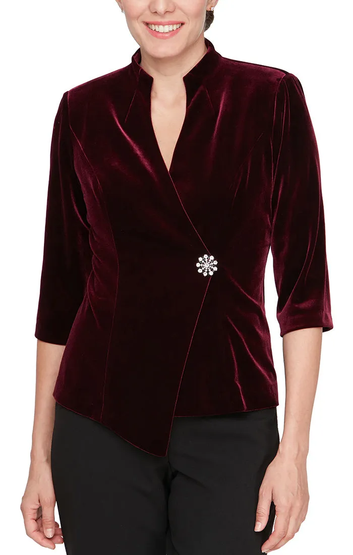 Plus - Velvet Blouse with Asymmetric Pointed Hem & Embellished Closure sold by Alex Evenings