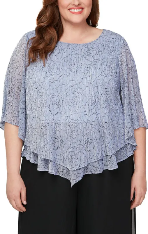 Plus - Metallic Knit Blouse with Pointed Double Tier Hem sold by Alex Evenings