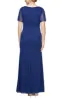 Long Surplice Neckline Mesh Gown with Flutter Sleeves, Embellishment at Hip and Cascade Skirt Detail sold by Alex Evenings