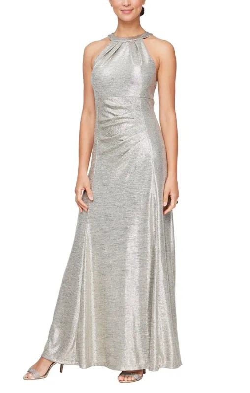 Regular - Halter Neck Metallic Knit Dress with Ruched Waist Detail sold by Alex Evenings