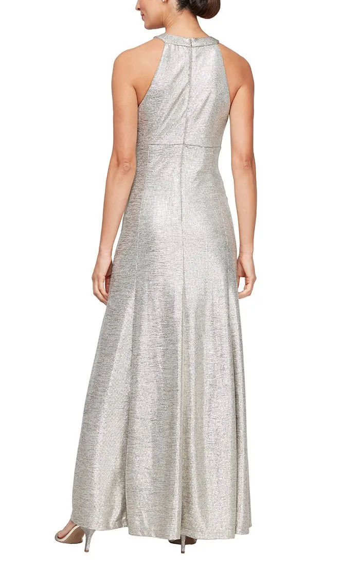Regular - Halter Neck Metallic Knit Dress with Ruched Waist Detail sold by Alex Evenings product image thumbnail 2