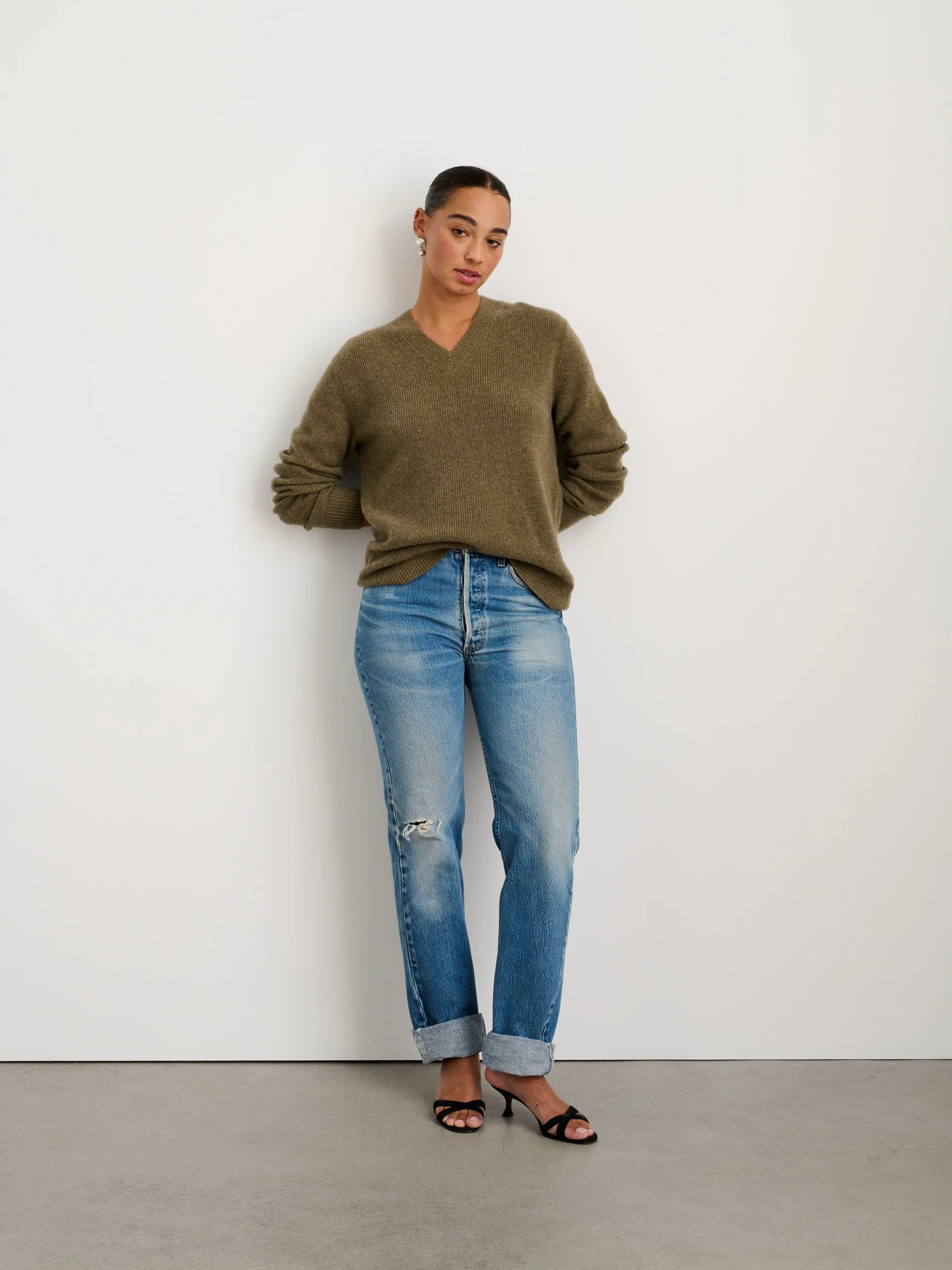V-Neck Sweater in Lightweight Cashmere sold by Alex Mill product image thumbnail 3