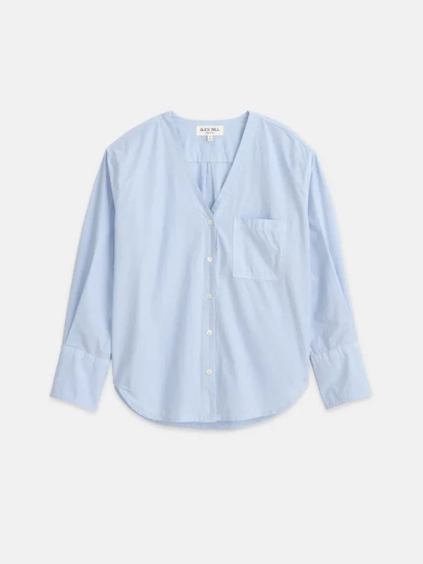 Crosby V-Neck Shirt in Cotton Poplin sold by Alex Mill