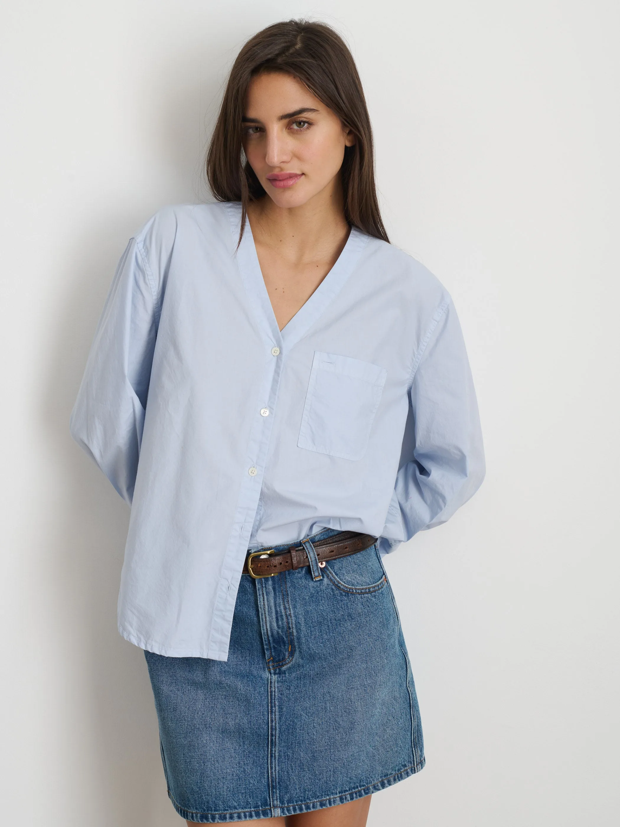 Crosby V-Neck Shirt in Cotton Poplin sold by Alex Mill product image thumbnail 2