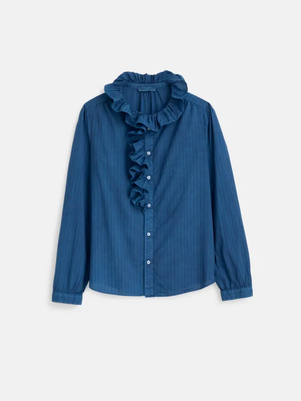 Indigo Dyed Lille Shirt in Medium Stripe sold by Alex Mill