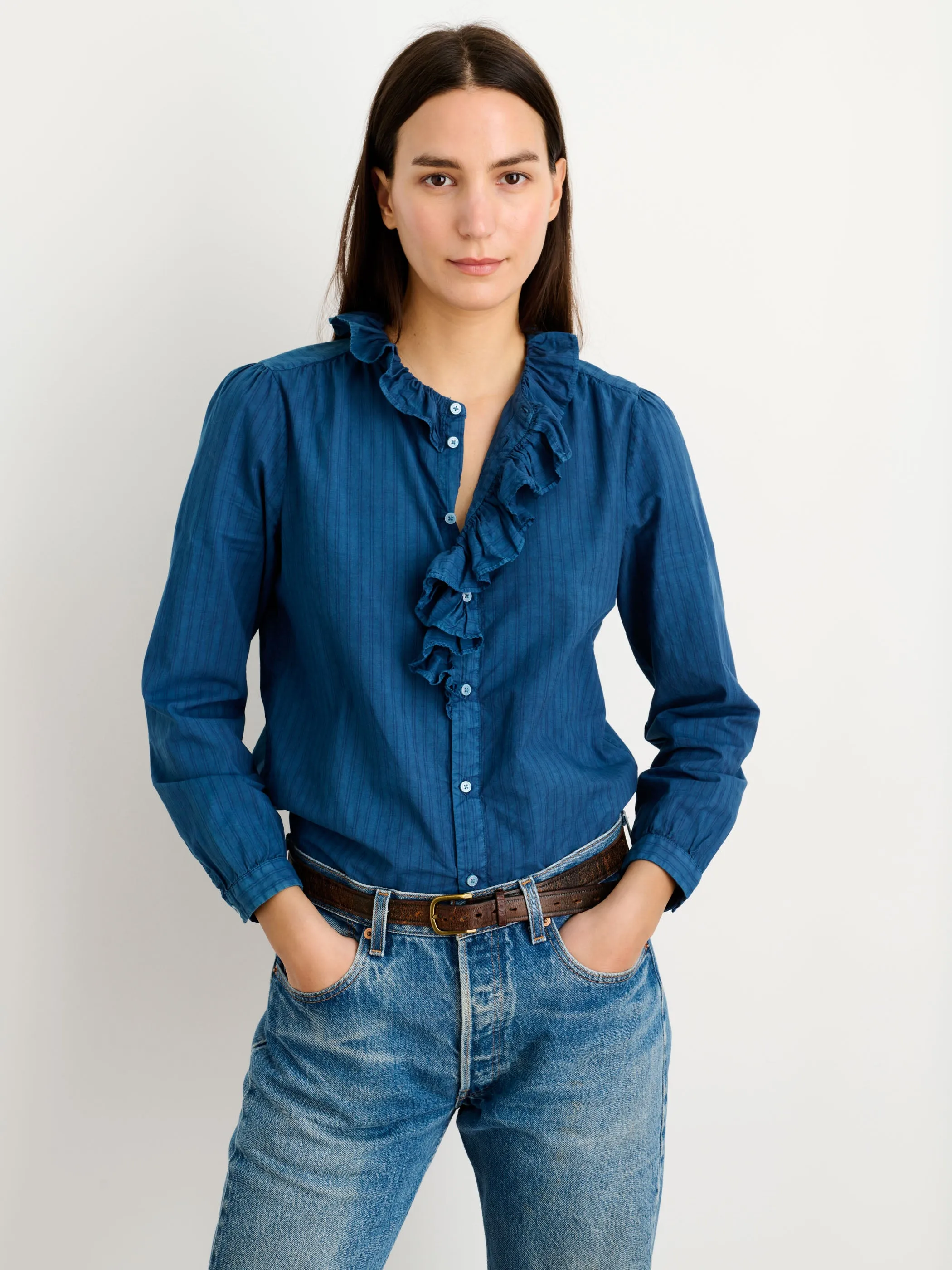Indigo Dyed Lille Shirt in Medium Stripe sold by Alex Mill product image thumbnail 3