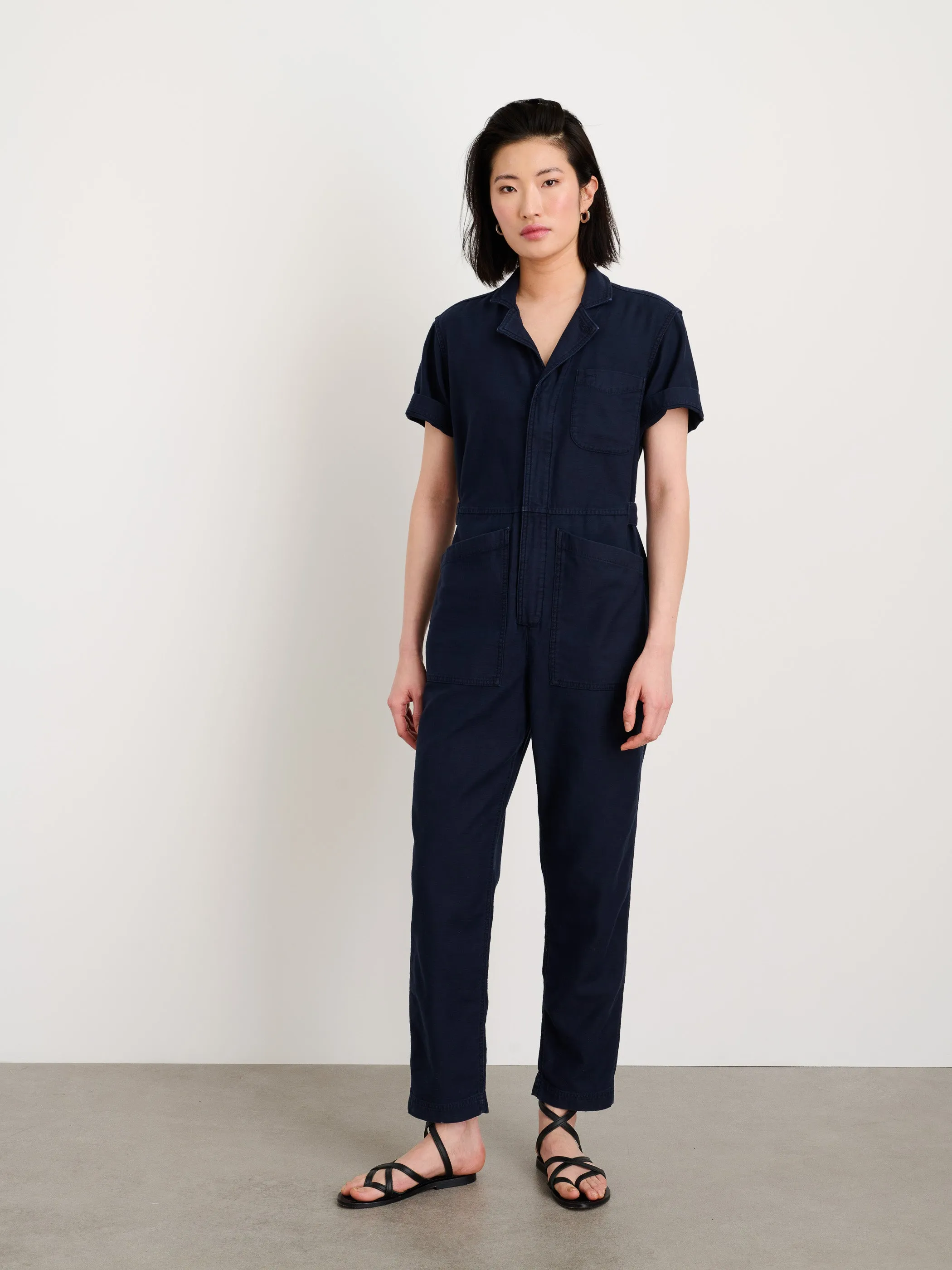 Short Sleeve Standard Zip Jumpsuit in Washed Twill sold by Alex Mill product image thumbnail 2