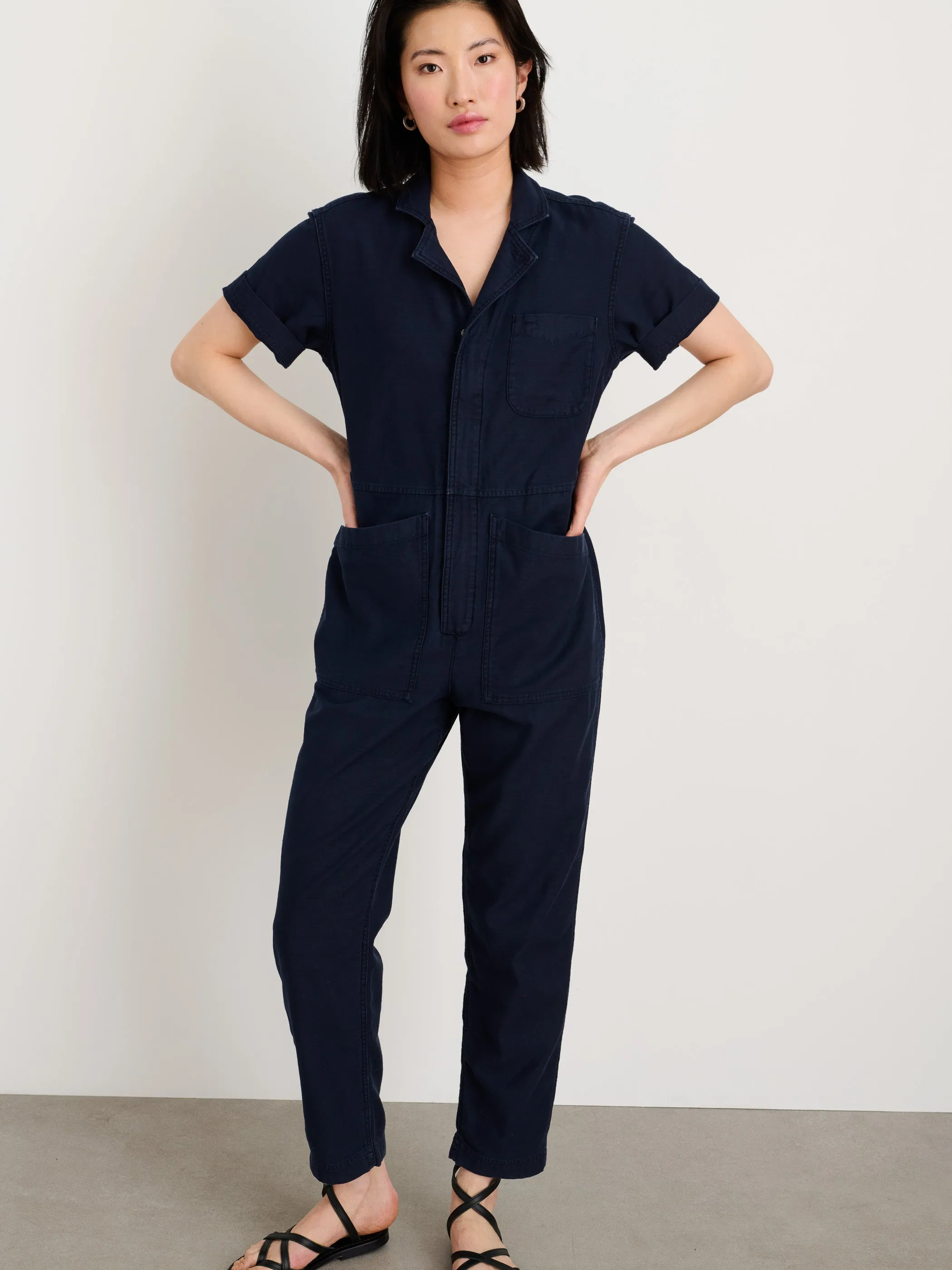 Short Sleeve Standard Zip Jumpsuit in Washed Twill sold by Alex Mill product image thumbnail 3