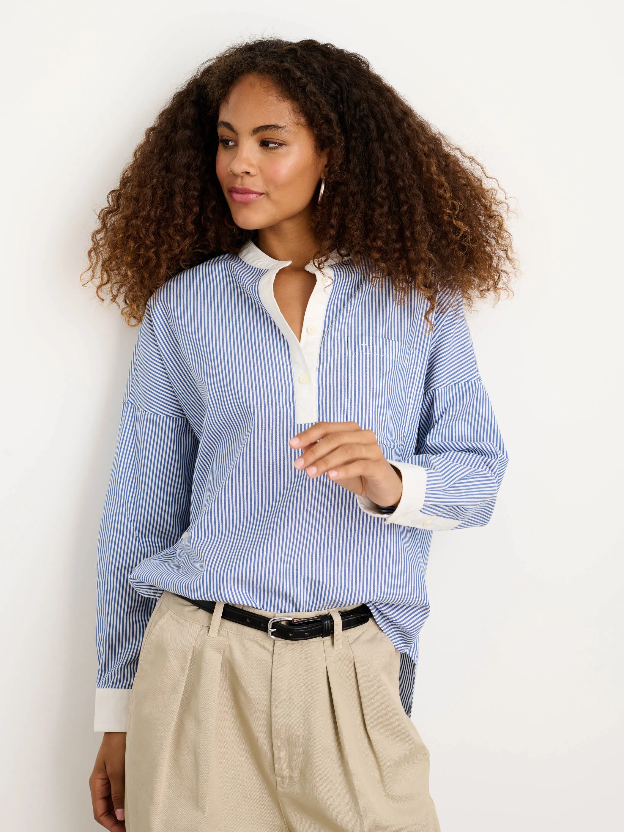 Jo Striped Popover Shirt in Cotton sold by Alex Mill product image thumbnail 2