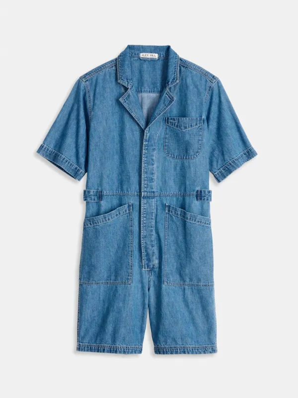 Standard Short Jumpsuit in Denim sold by Alex Mill