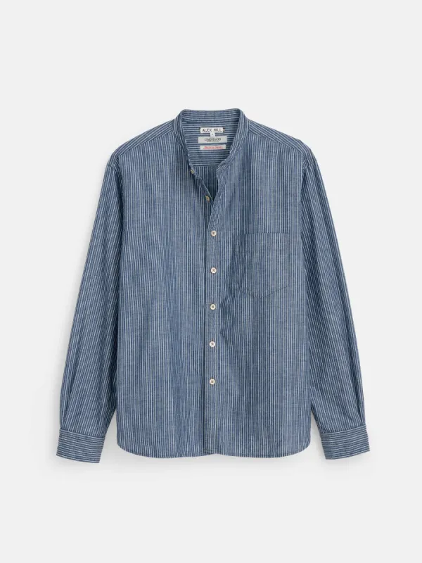 OMNIGOD x Alex Mill Band Collar Shirt in Stripe sold by Alex Mill