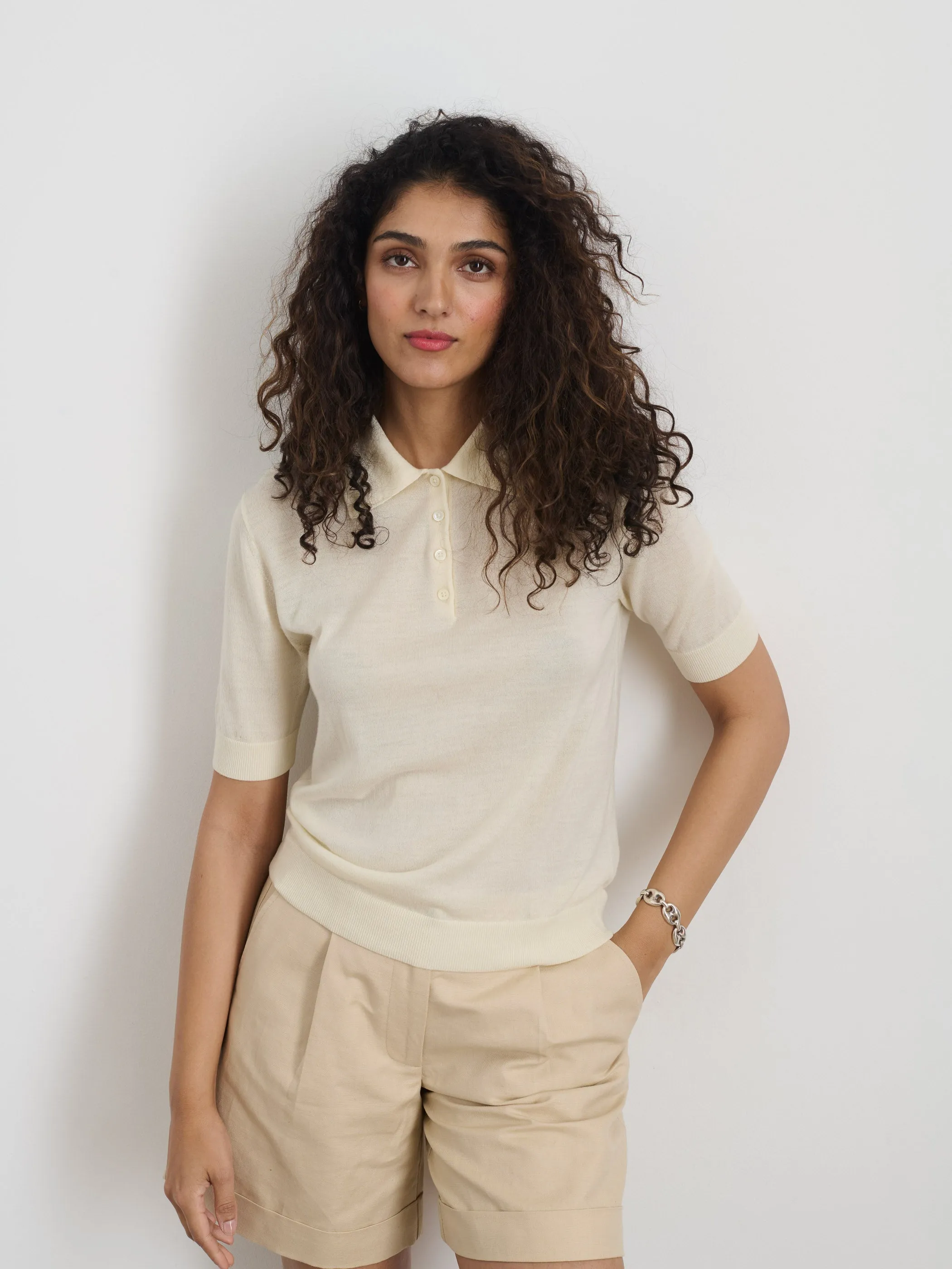 Ava Short Sleeve Polo in Extrafine Merino Wool sold by Alex Mill product image thumbnail 2