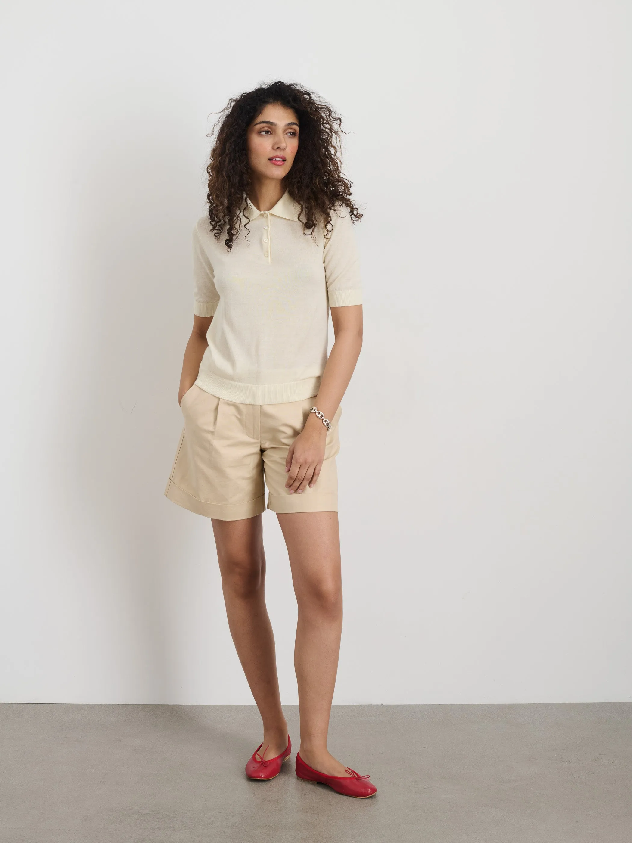 Ava Short Sleeve Polo in Extrafine Merino Wool sold by Alex Mill product image thumbnail 3