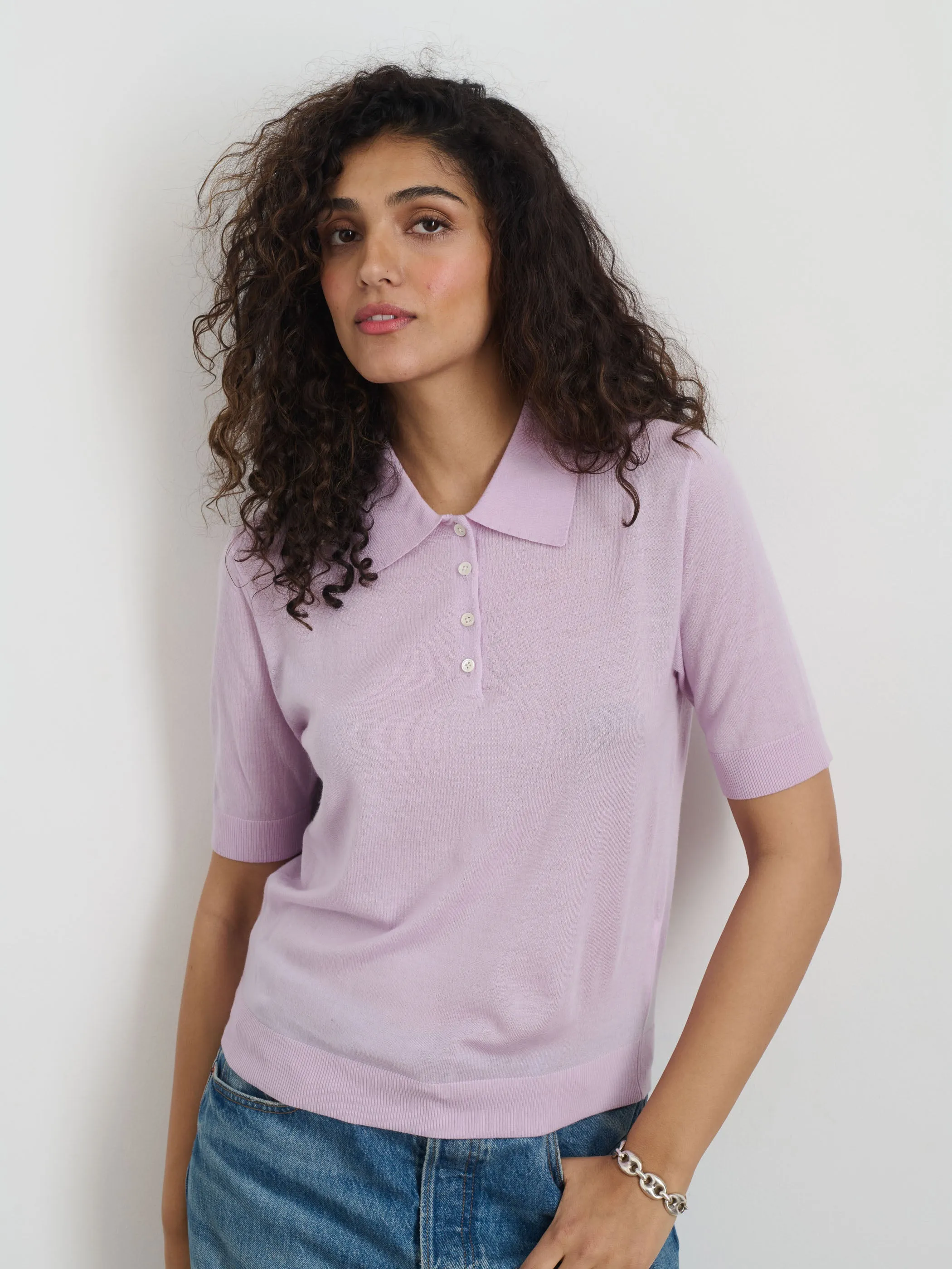 Ava Short Sleeve Polo in Extrafine Merino Wool sold by Alex Mill product image thumbnail 2