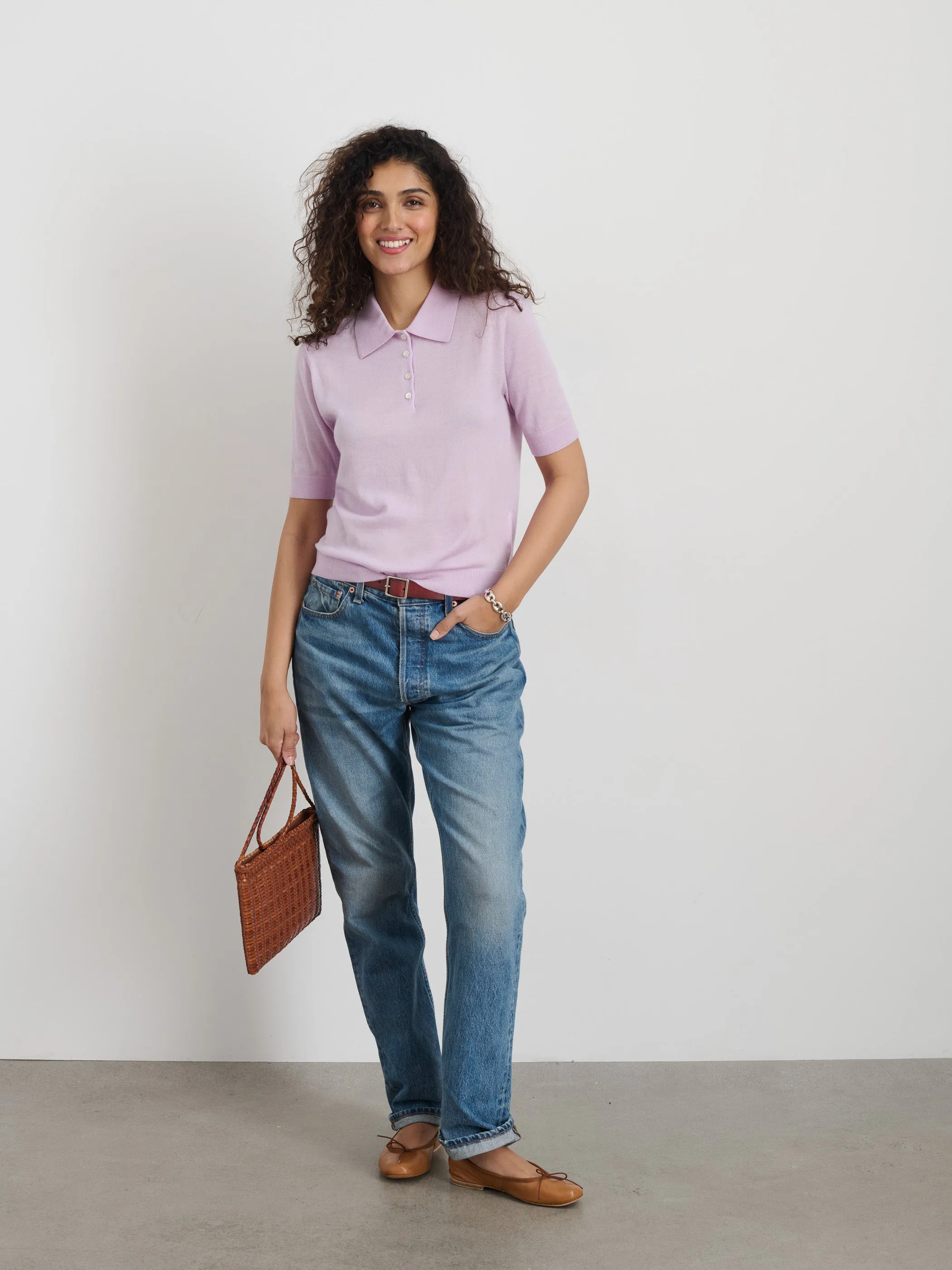 Ava Short Sleeve Polo in Extrafine Merino Wool sold by Alex Mill product image thumbnail 3