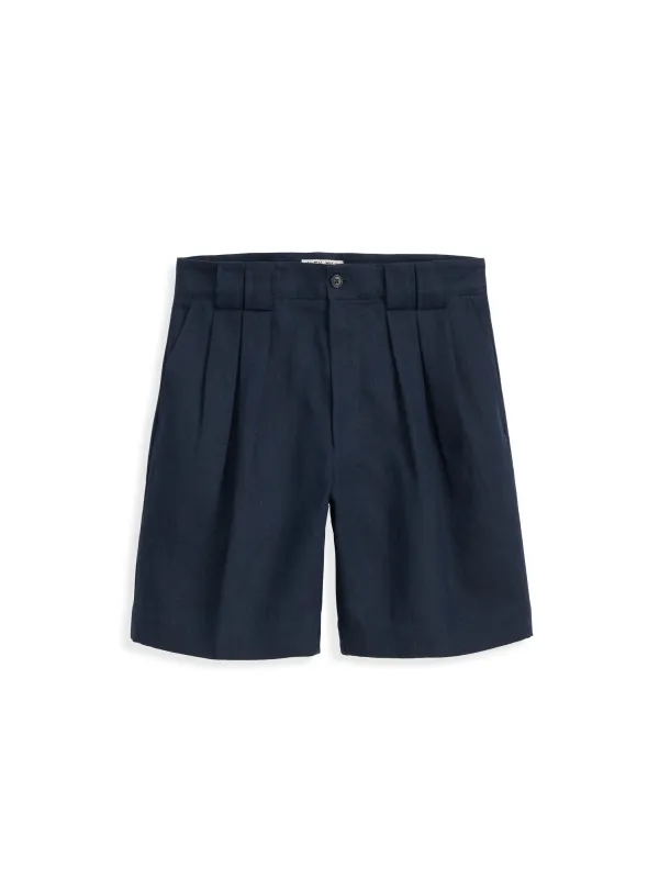 Daniel Pleated Shorts In Linen Herringbone sold by Alex Mill