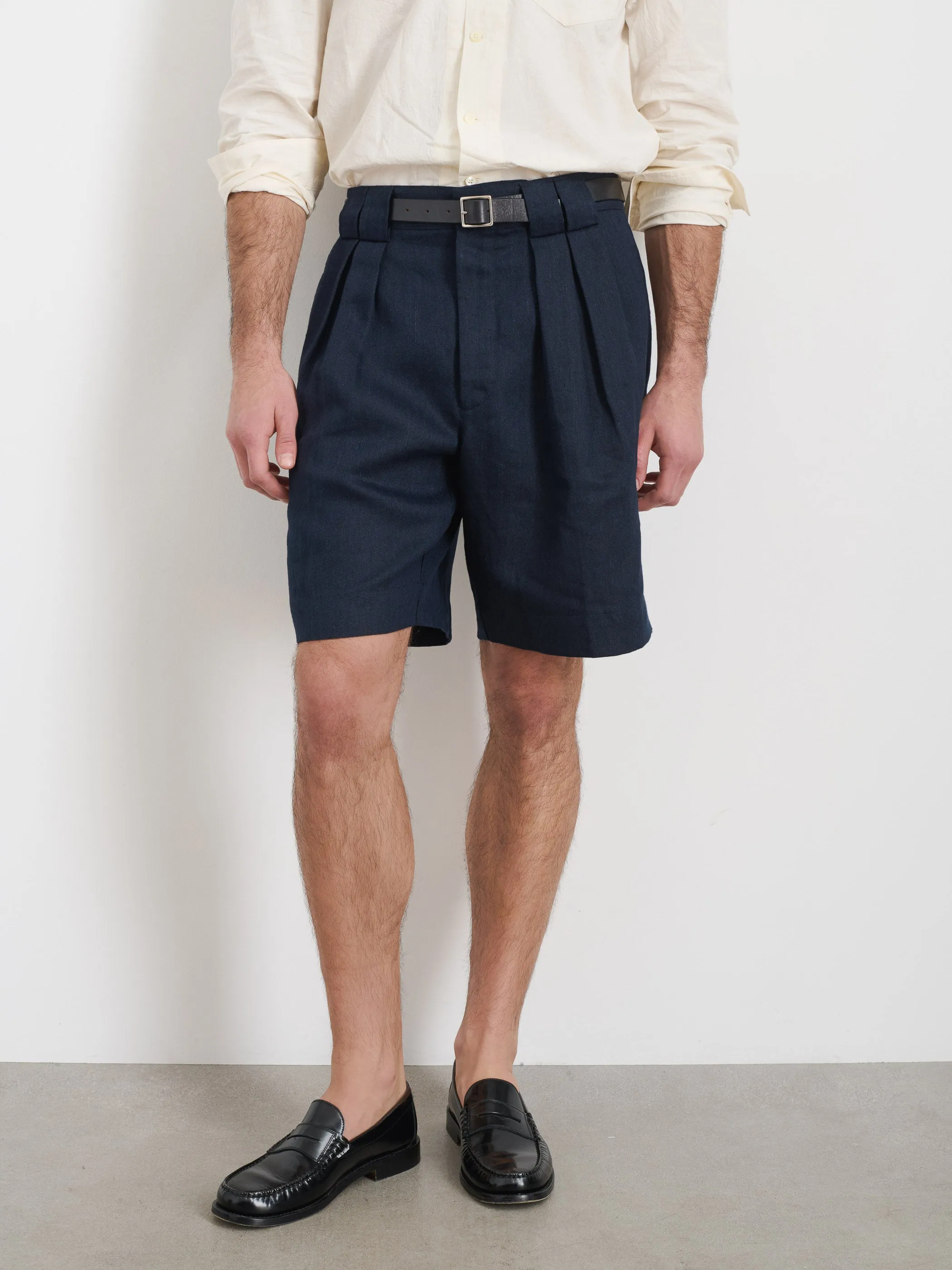 Daniel Pleated Shorts In Linen Herringbone sold by Alex Mill product image thumbnail 3