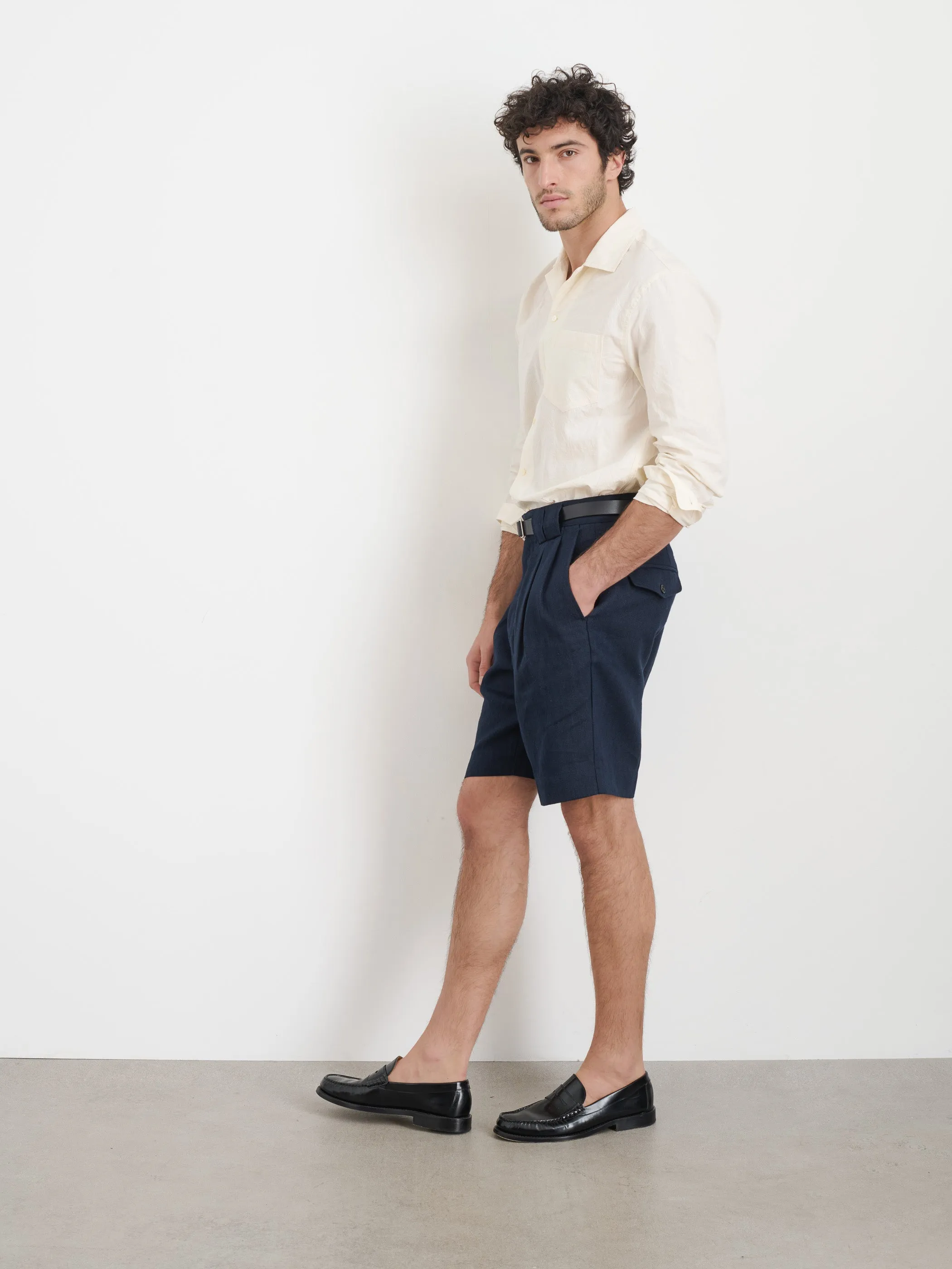 Daniel Pleated Shorts In Linen Herringbone sold by Alex Mill product image thumbnail 4