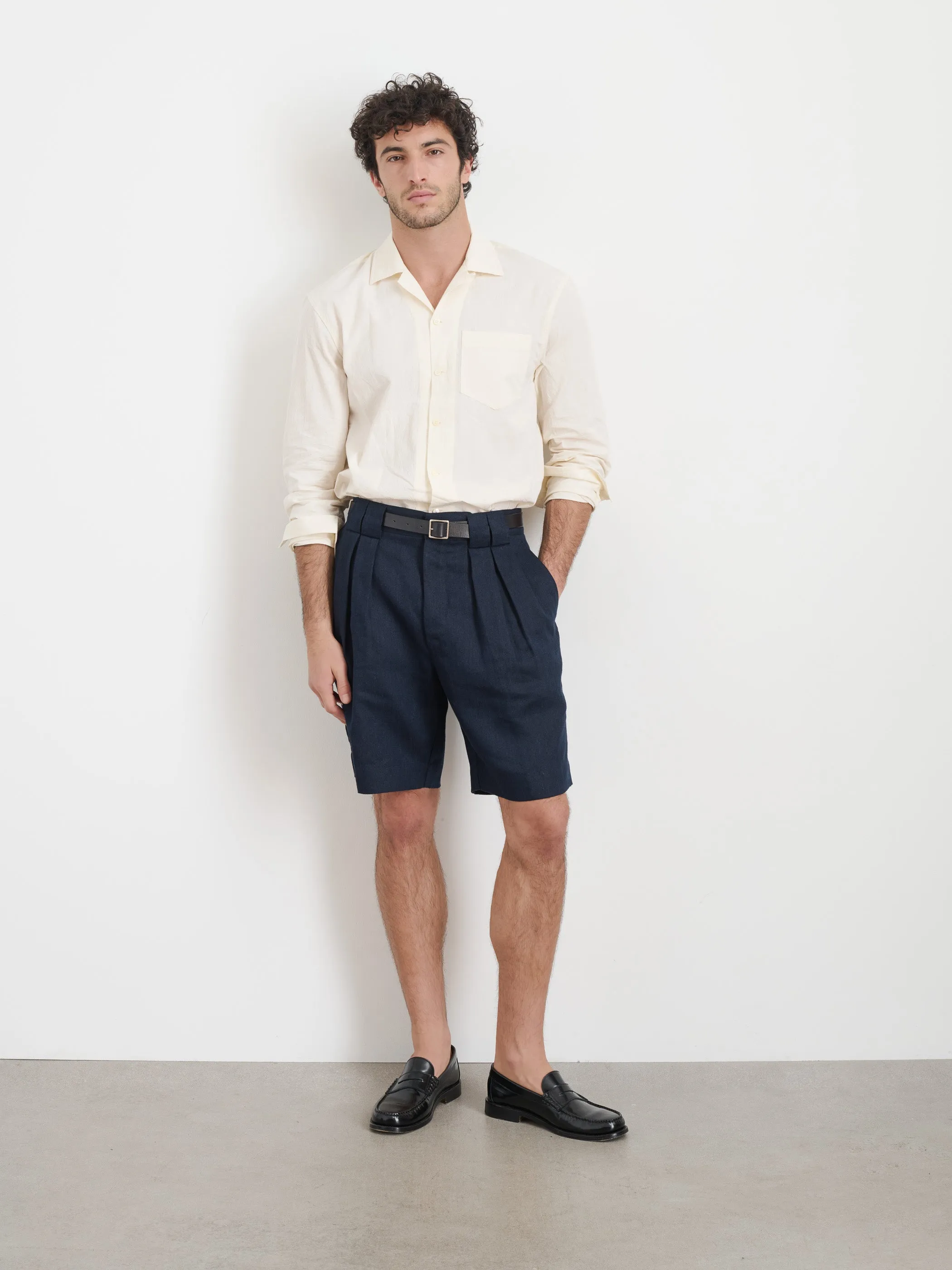Daniel Pleated Shorts In Linen Herringbone sold by Alex Mill product image thumbnail 2