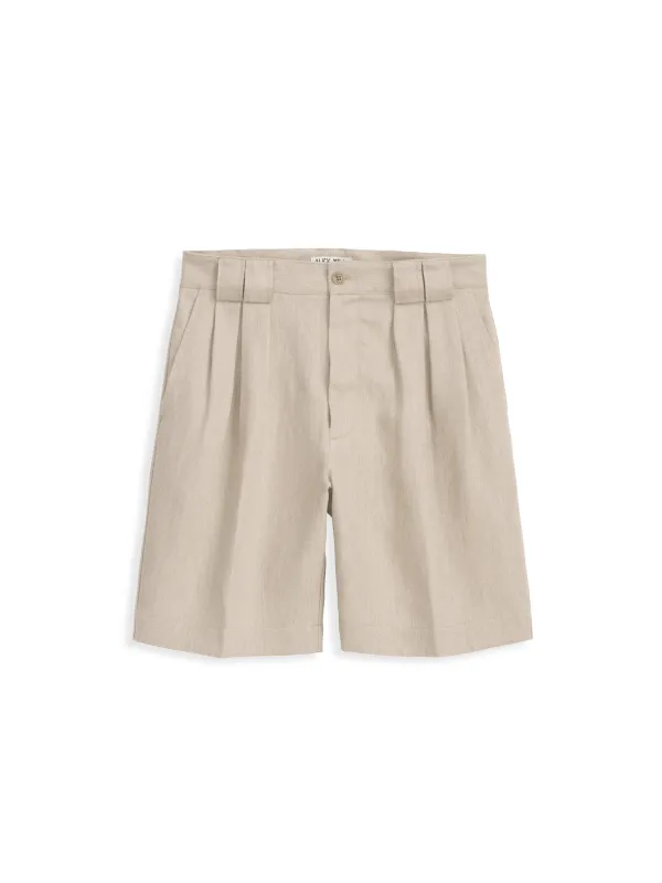 Daniel Pleated Shorts In Linen Herringbone sold by Alex Mill