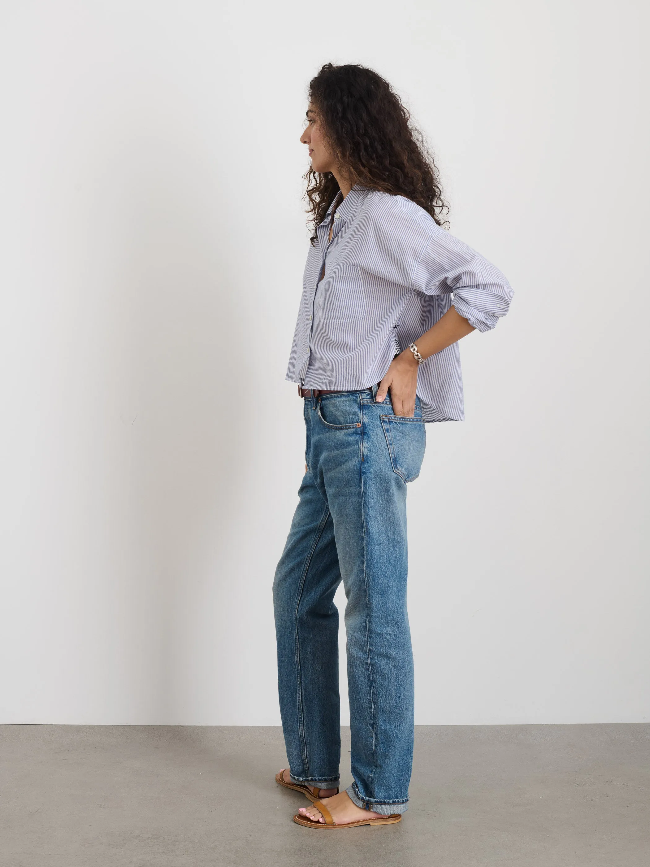 Cropped Jo Shirt in Striped Cotton Voile sold by Alex Mill product image thumbnail 4