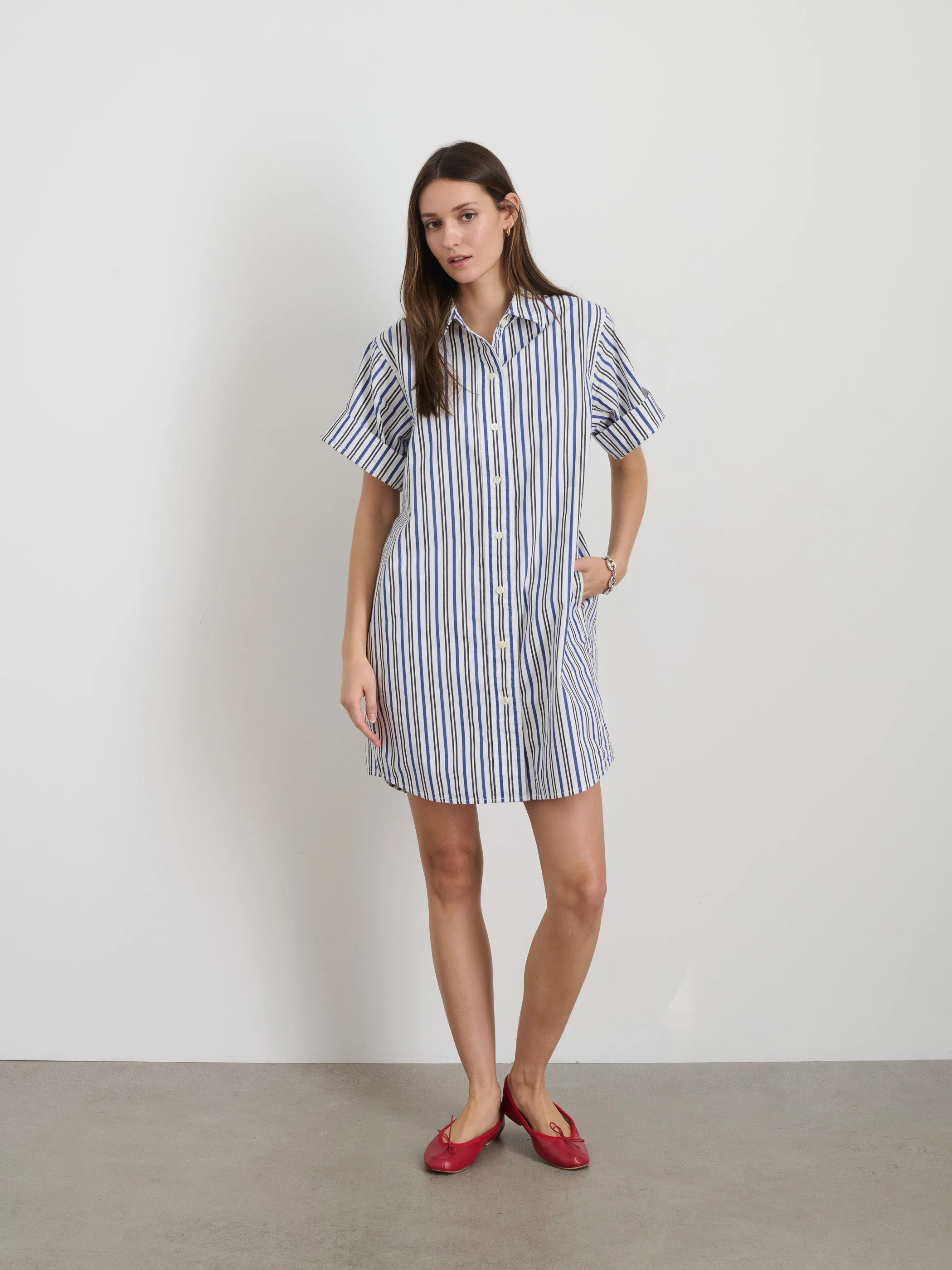 Julia Shirt Dress In Striped Cotton Poplin sold by Alex Mill product image thumbnail 2