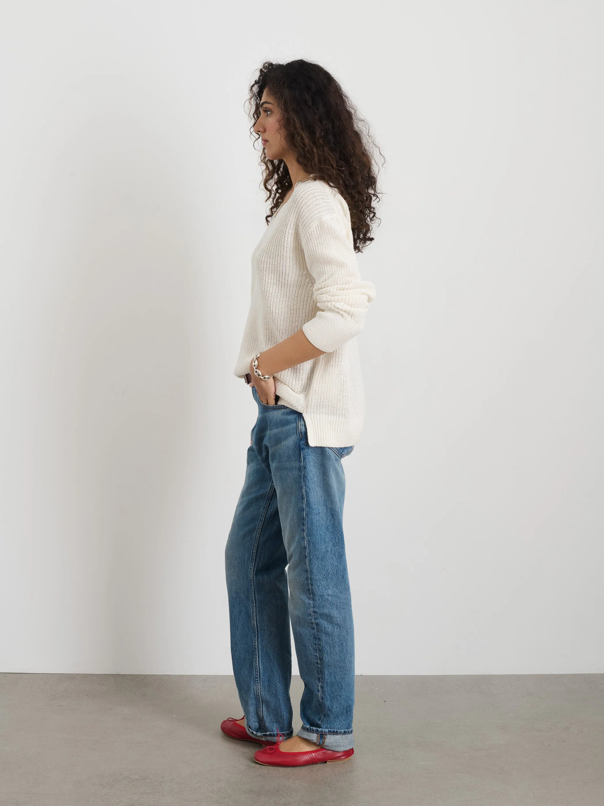 Arielle V Neck Sweater In Cotton Linen sold by Alex Mill product image thumbnail 4