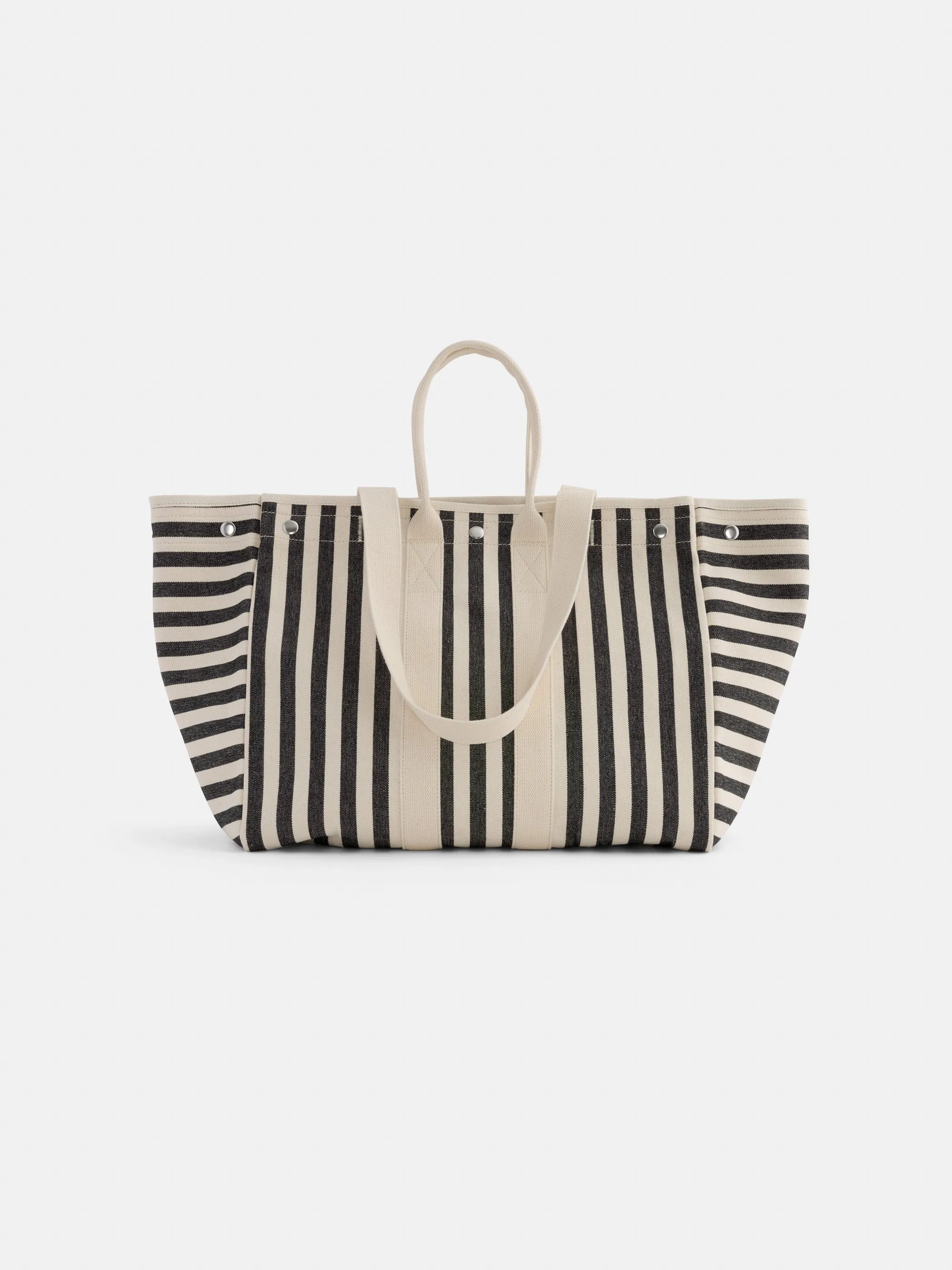 The Perfect Weekend Tote in Black Stripe sold by Alex Mill