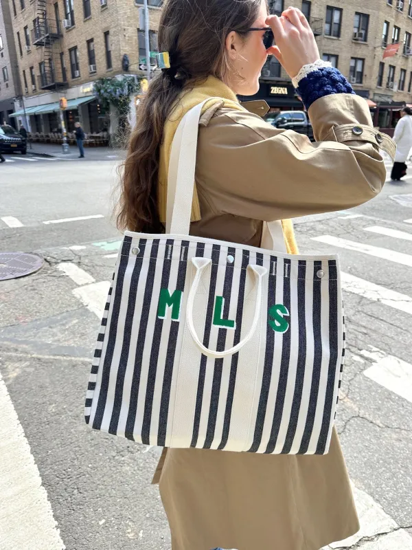 Painted Perfect Weekend Tote in Black Stripe sold by Alex Mill