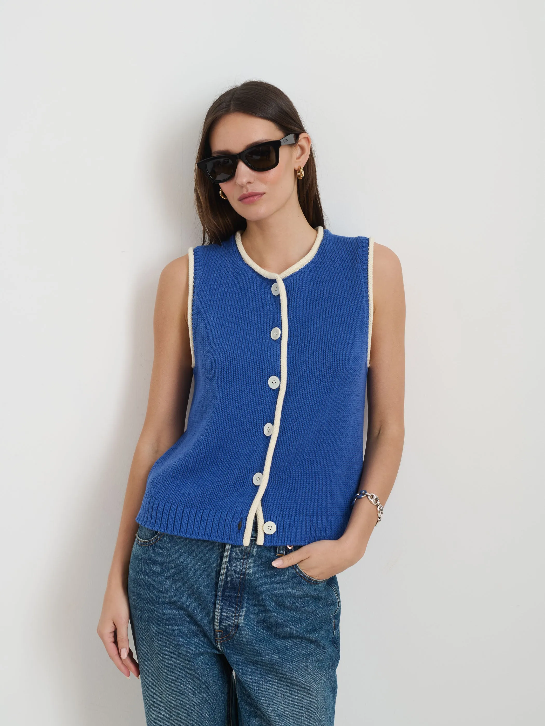 Bridget Tipped Vest in Cotton sold by Alex Mill product image thumbnail 2