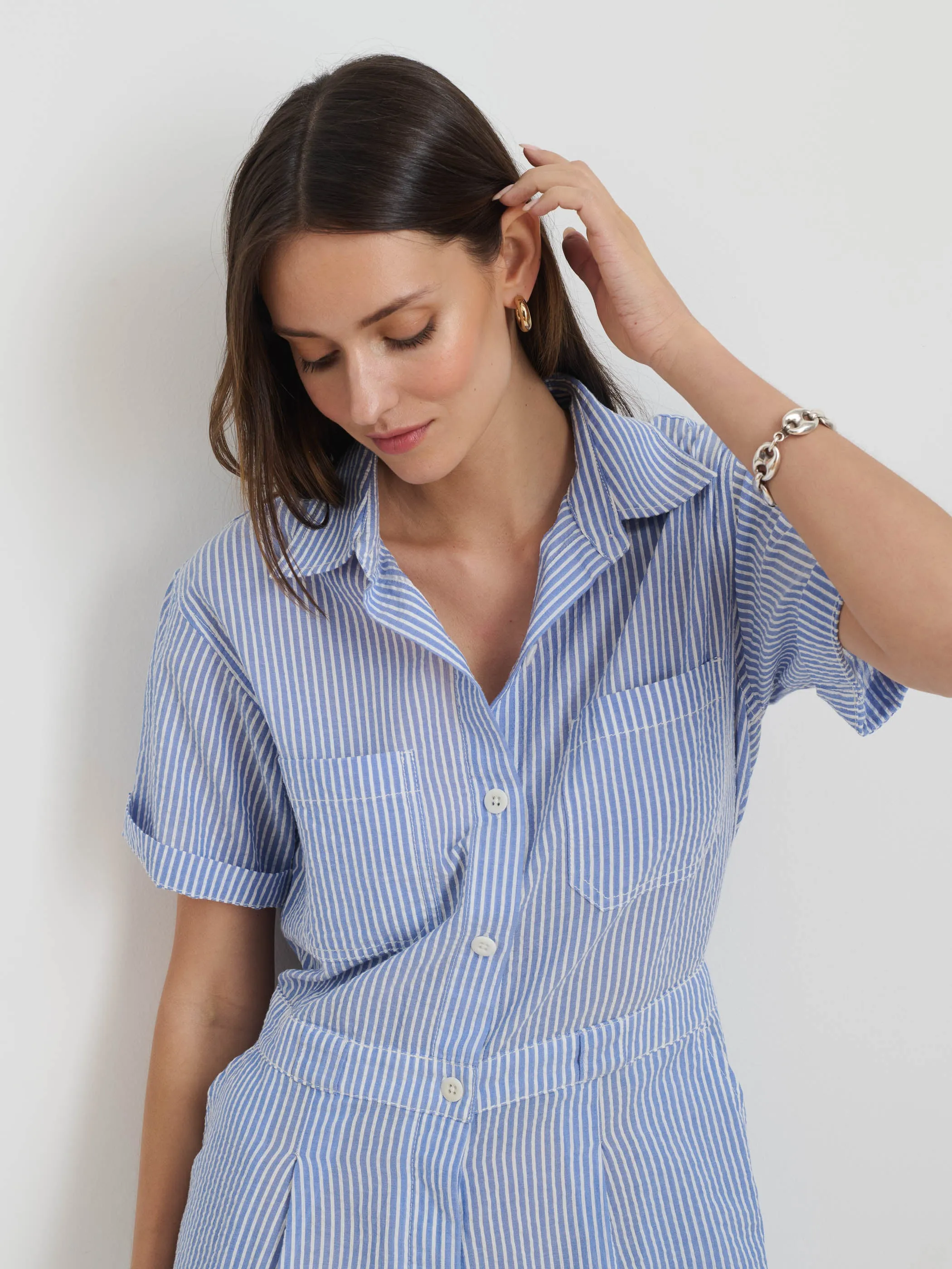 Cassi Romper In Seersucker sold by Alex Mill product image thumbnail 3