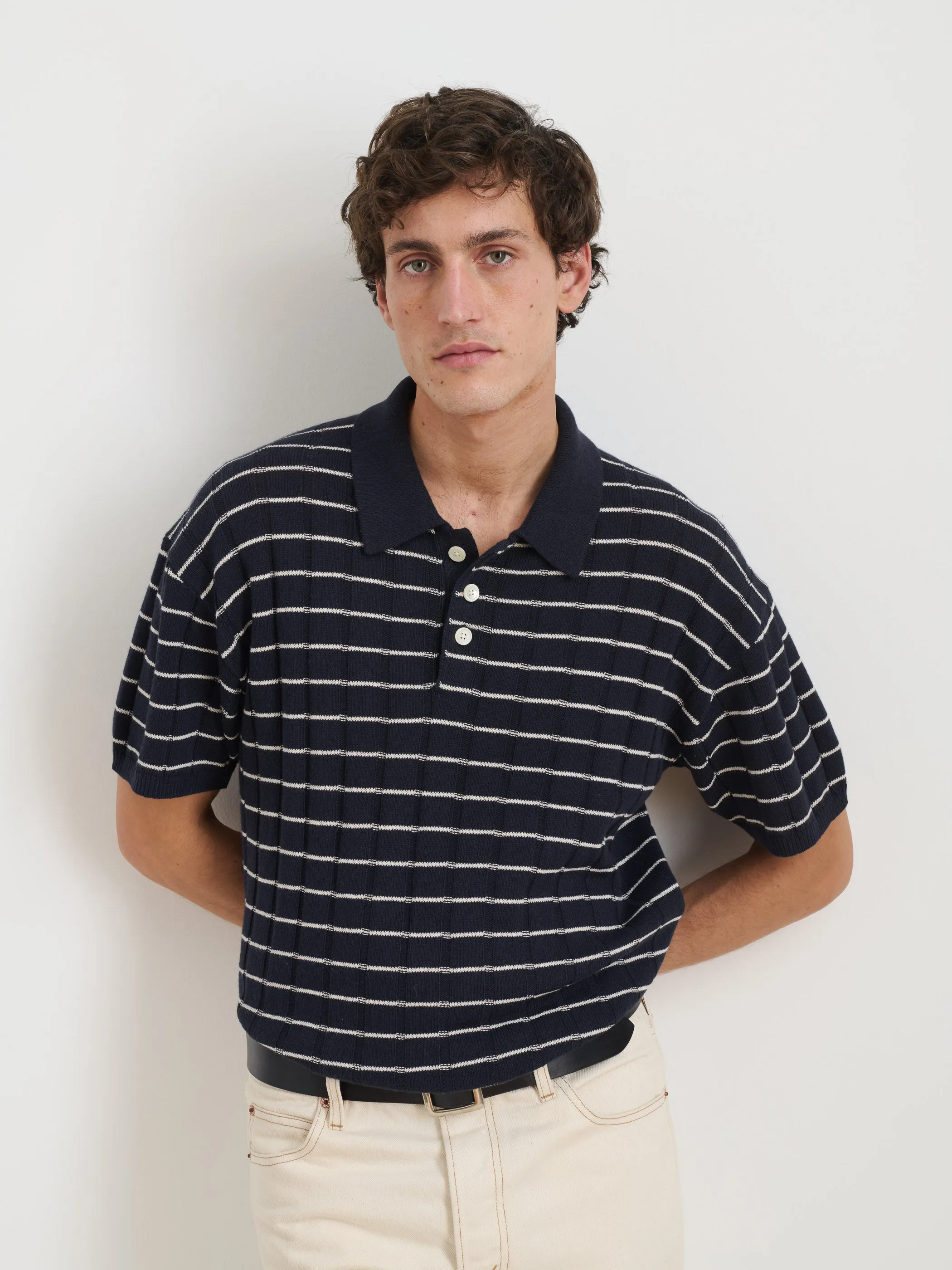 Polo Stripe Sweater In Wide Rib sold by Alex Mill product image thumbnail 2