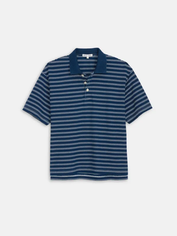 Lucas Polo In Indigo Double Stripe sold by Alex Mill