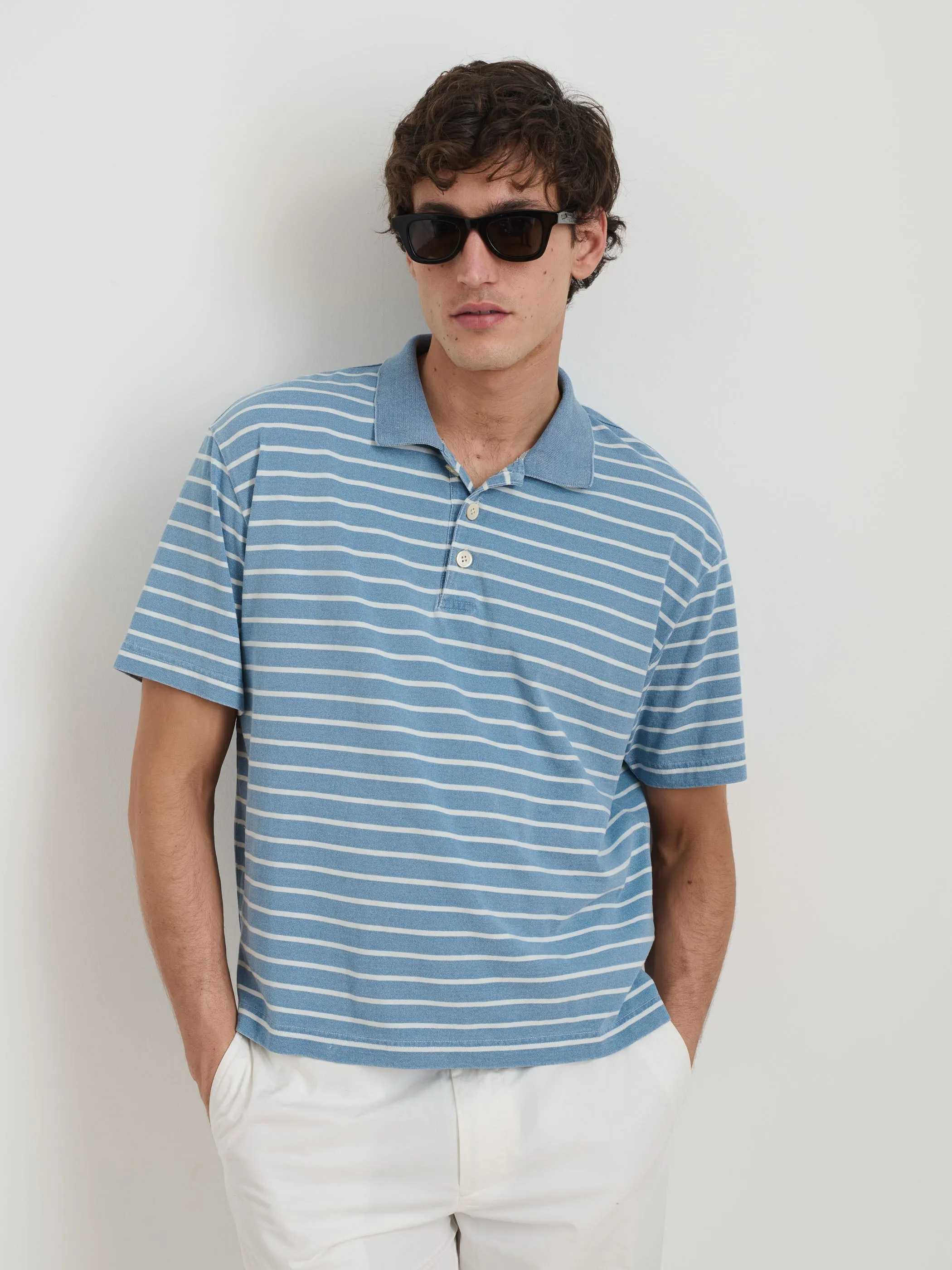 Lucas Polo In Indigo Stripe sold by Alex Mill product image thumbnail 2