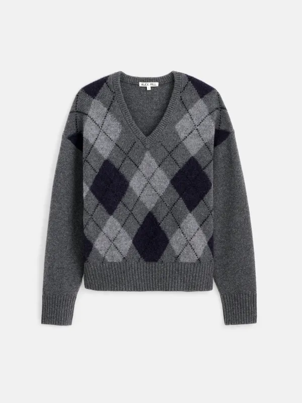 Campbell Argyle V-neck Sweater sold by Alex Mill