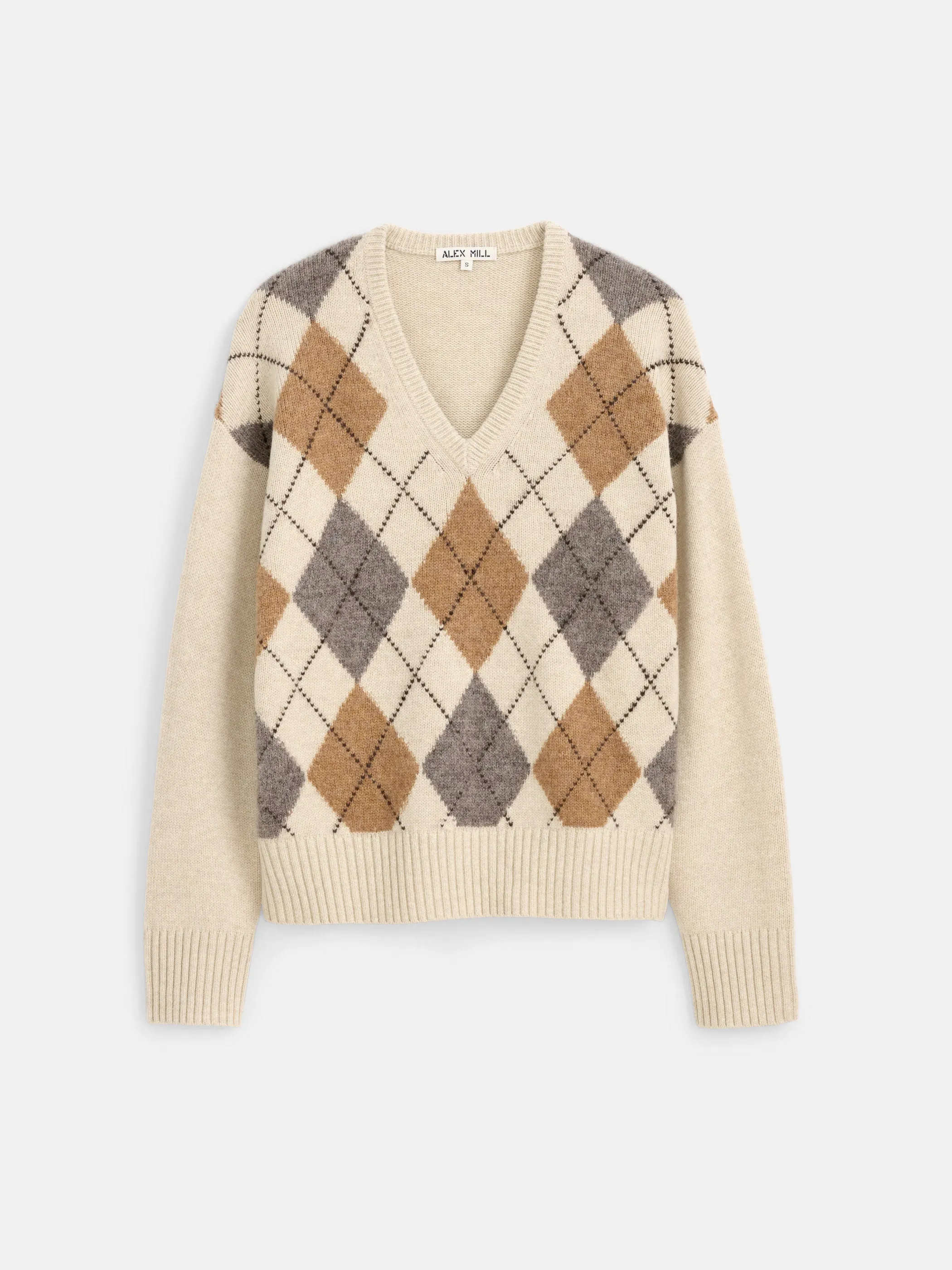 Campbell Argyle V-neck Sweater sold by Alex Mill