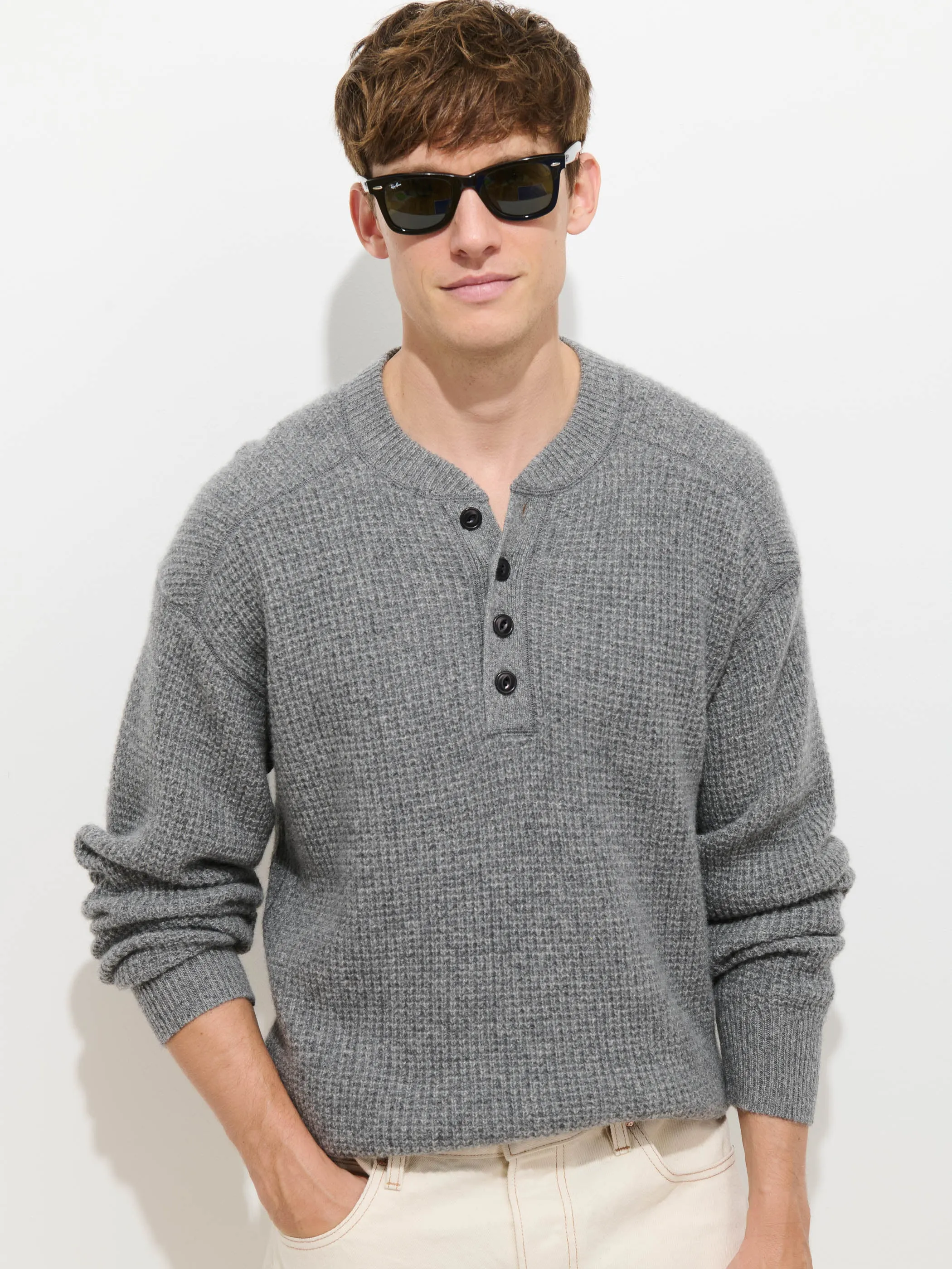 Waffle Henley In Cashmere sold by Alex Mill product image thumbnail 3