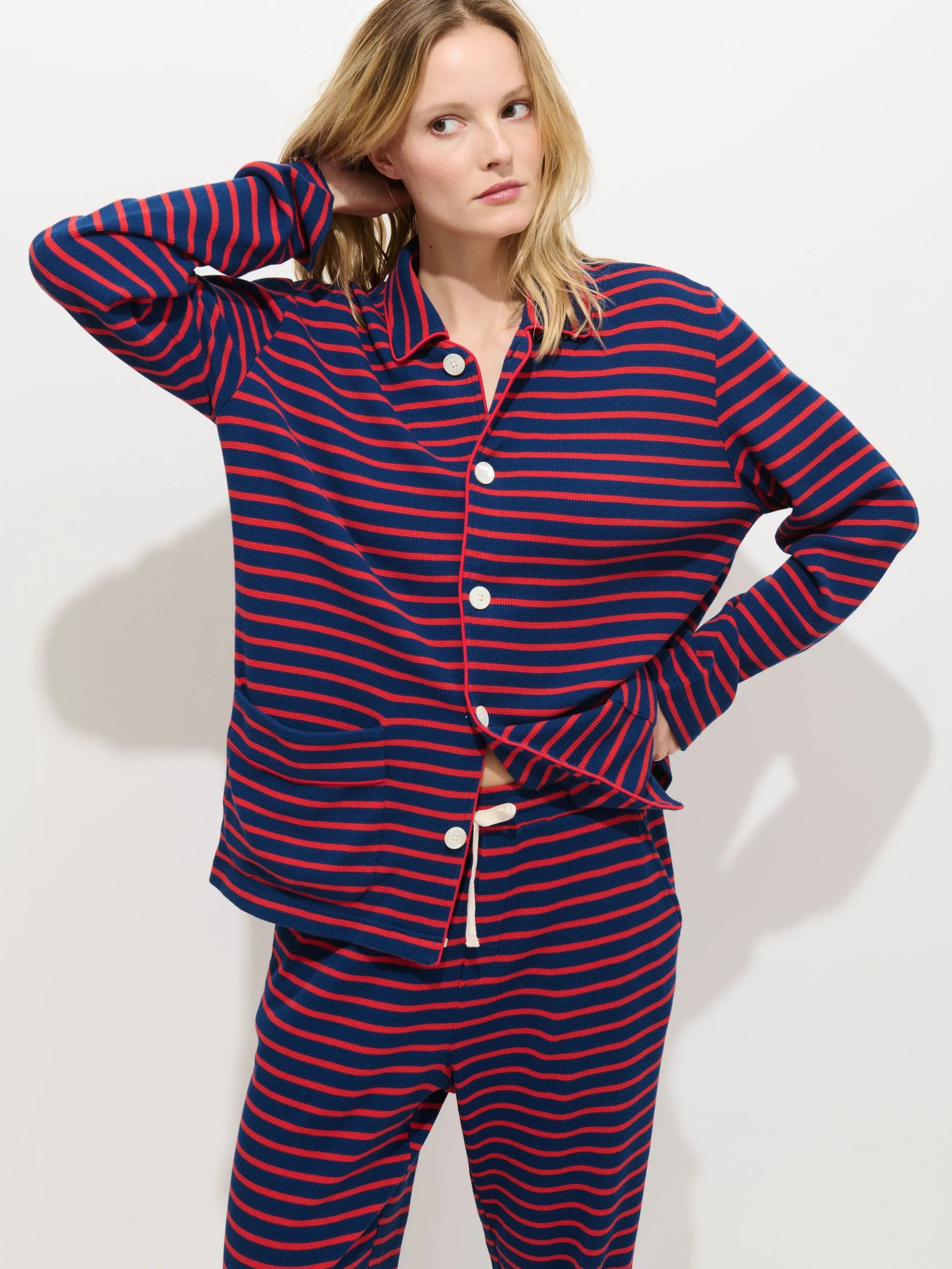 The Striped Waffle Sleeping Shirt sold by Alex Mill product image thumbnail 3