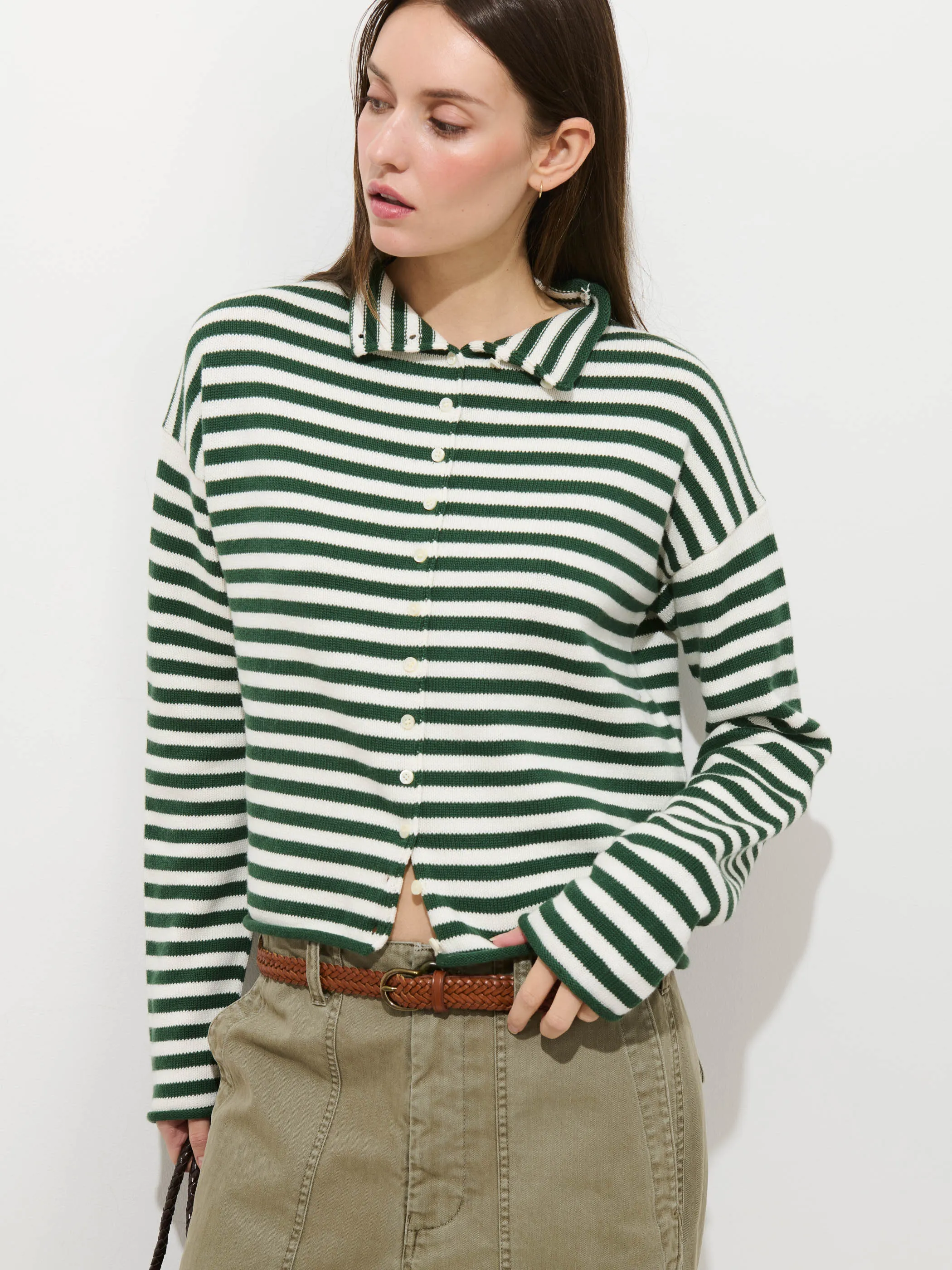 Taylor Striped Cardigan In Cotton Cashmere sold by Alex Mill