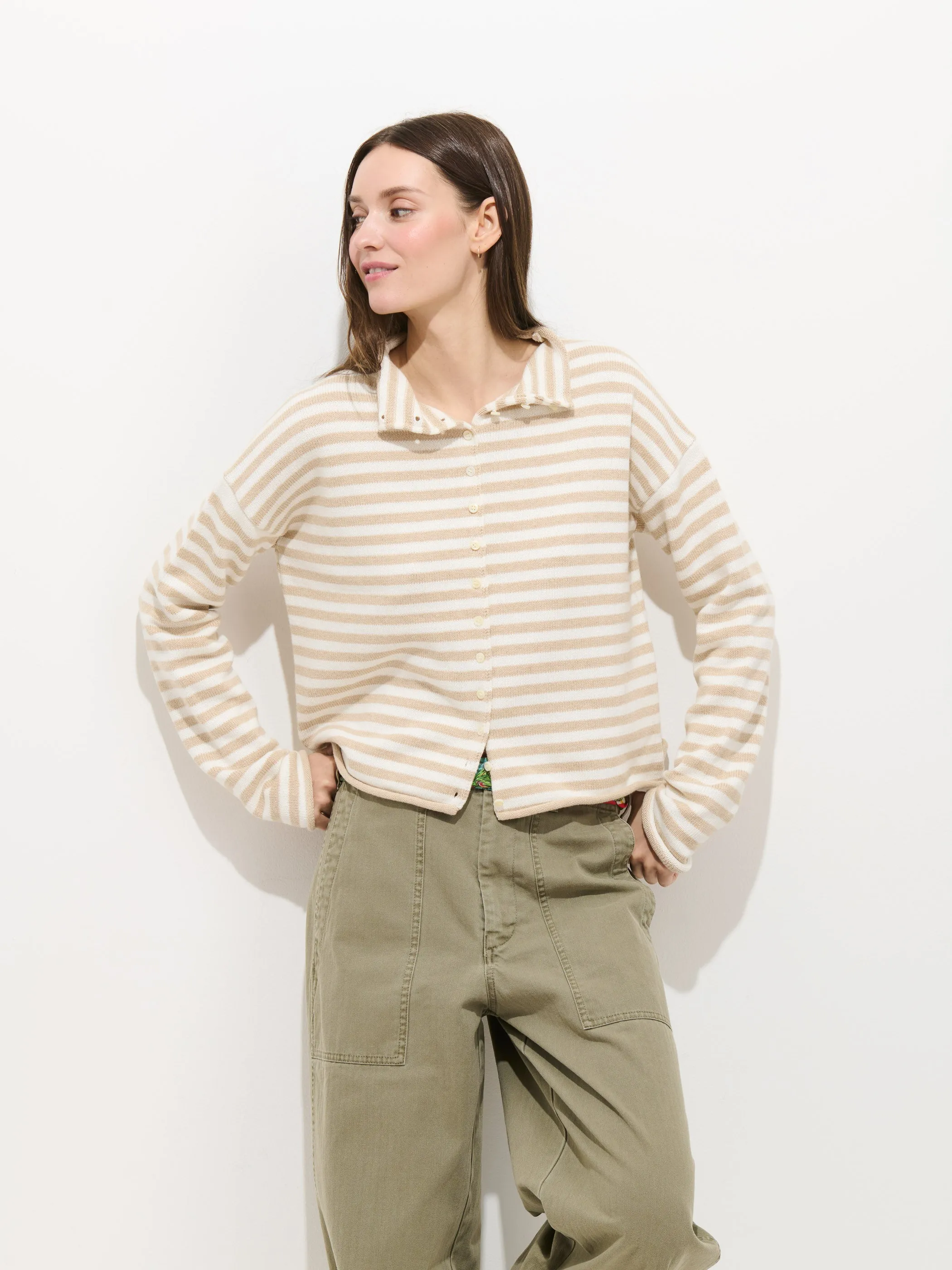 Taylor Striped Cardigan In Cotton Cashmere sold by Alex Mill