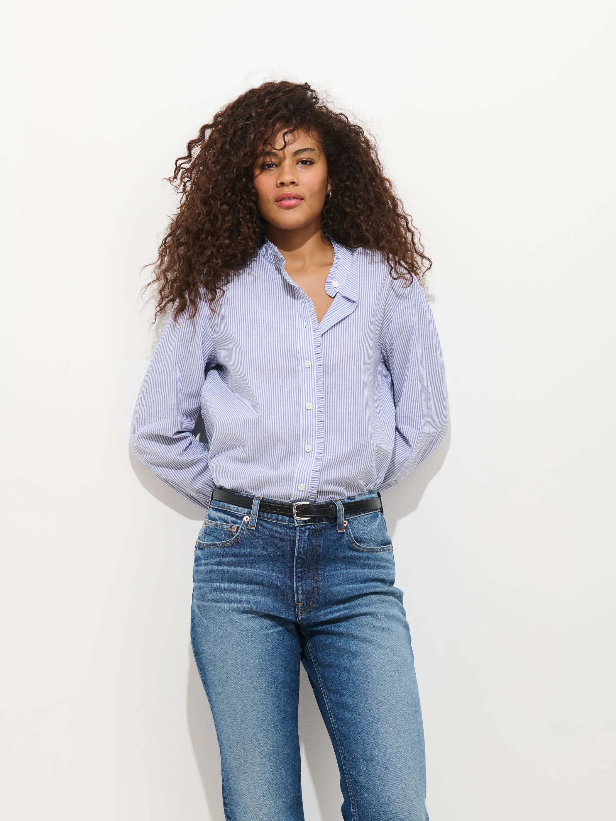 Chantilly Striped Ruffle Shirt In Cotton Voile sold by Alex Mill product image thumbnail 3