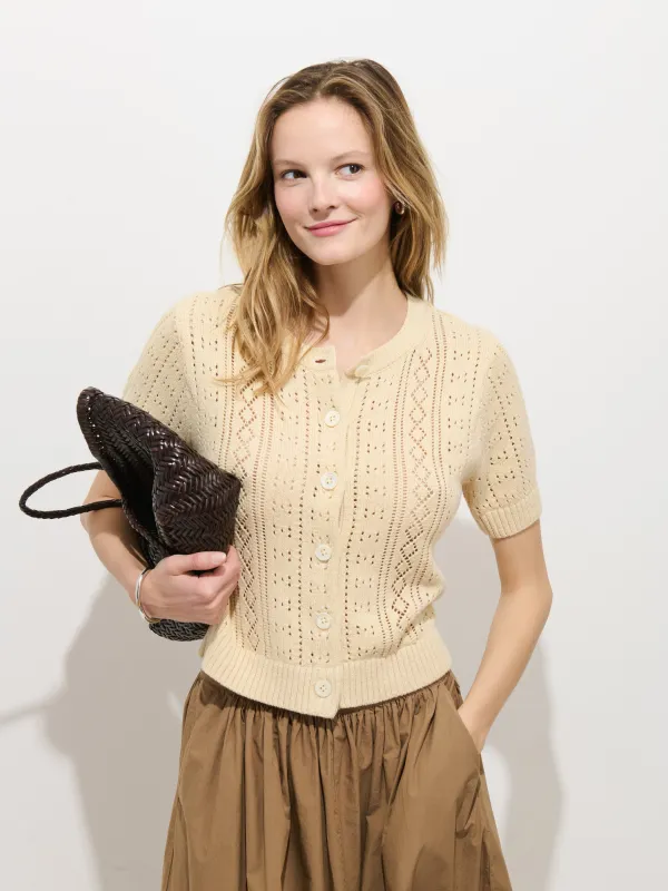 Elle Pointelle Cardigan In Linen Cotton sold by Alex Mill